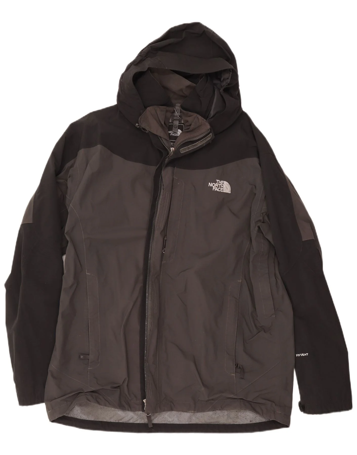 The North Face Mens Hooded Rain Jacket UK 44 2XL Grey Colourblock Polyester