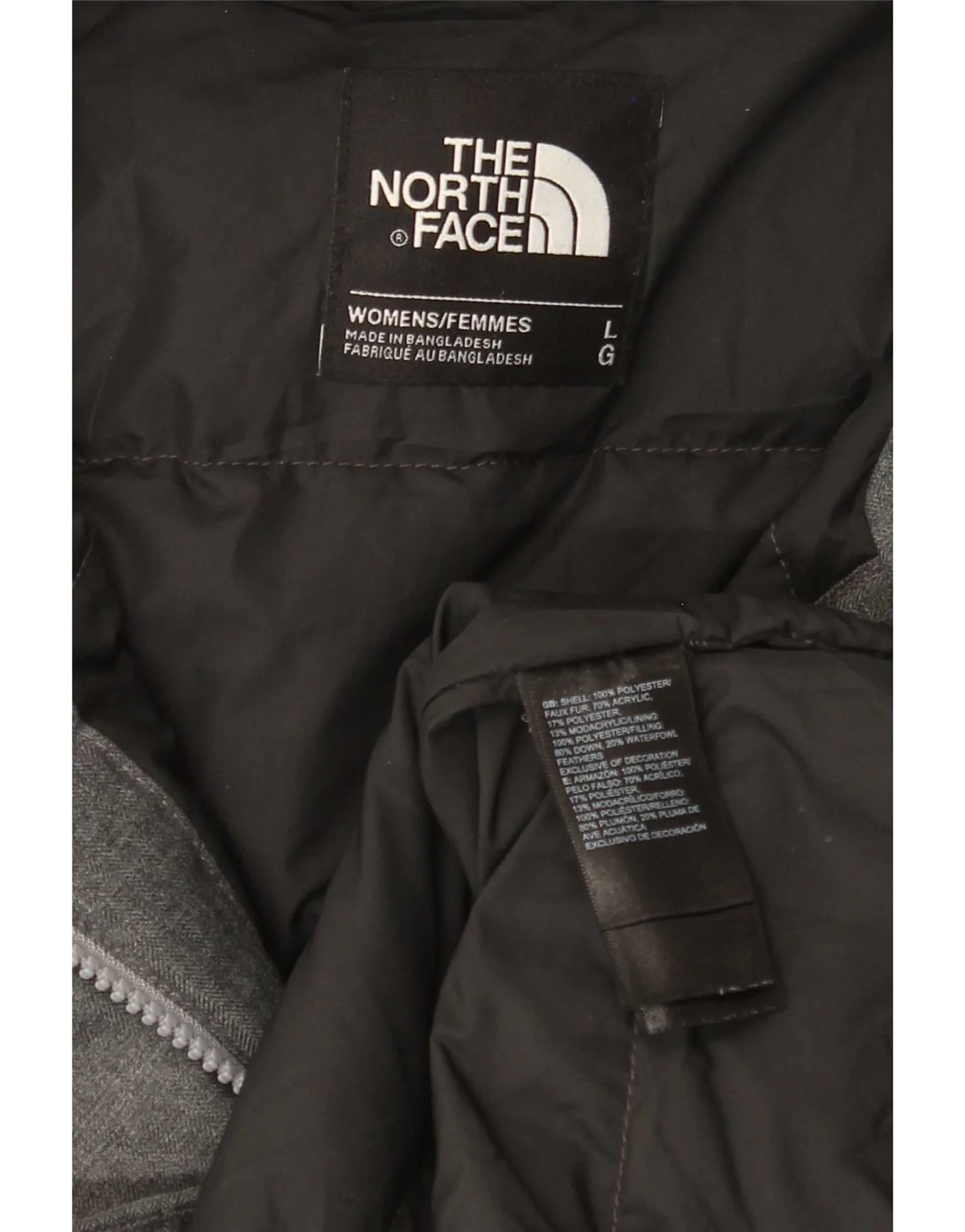 The North Face Womens Hooded Padded Coat UK 16 Large Grey Polyester - Image 5