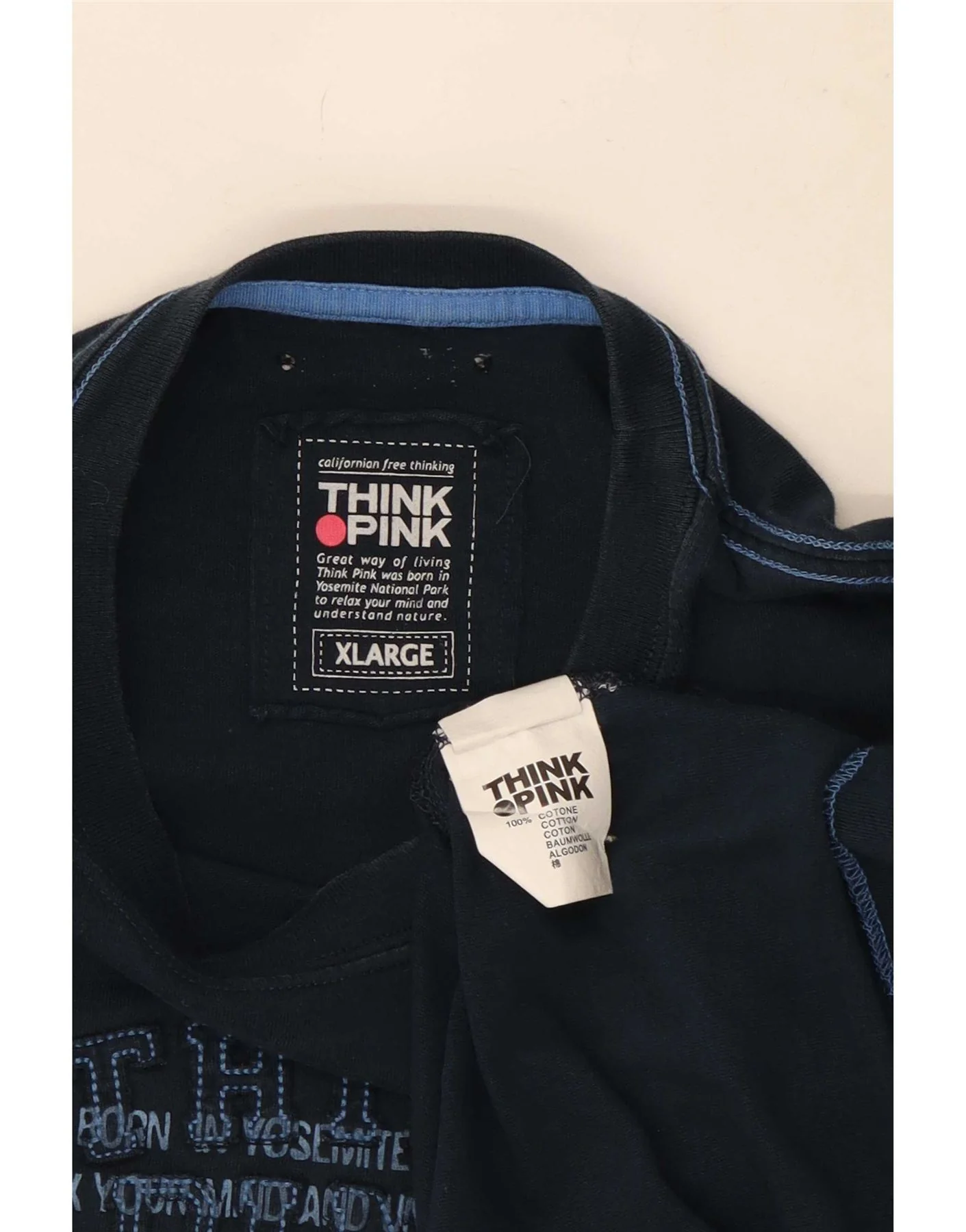 Think Pink Mens Graphic T-Shirt Top XL Navy Blue Cotton - Image 4