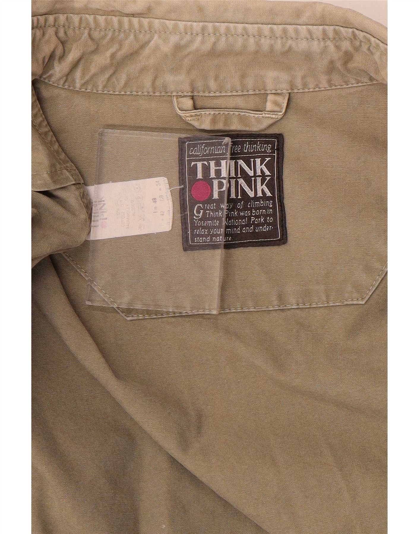 Think Pink Mens Utility Jacket UK 34 XS Khaki Cotton - Image 3