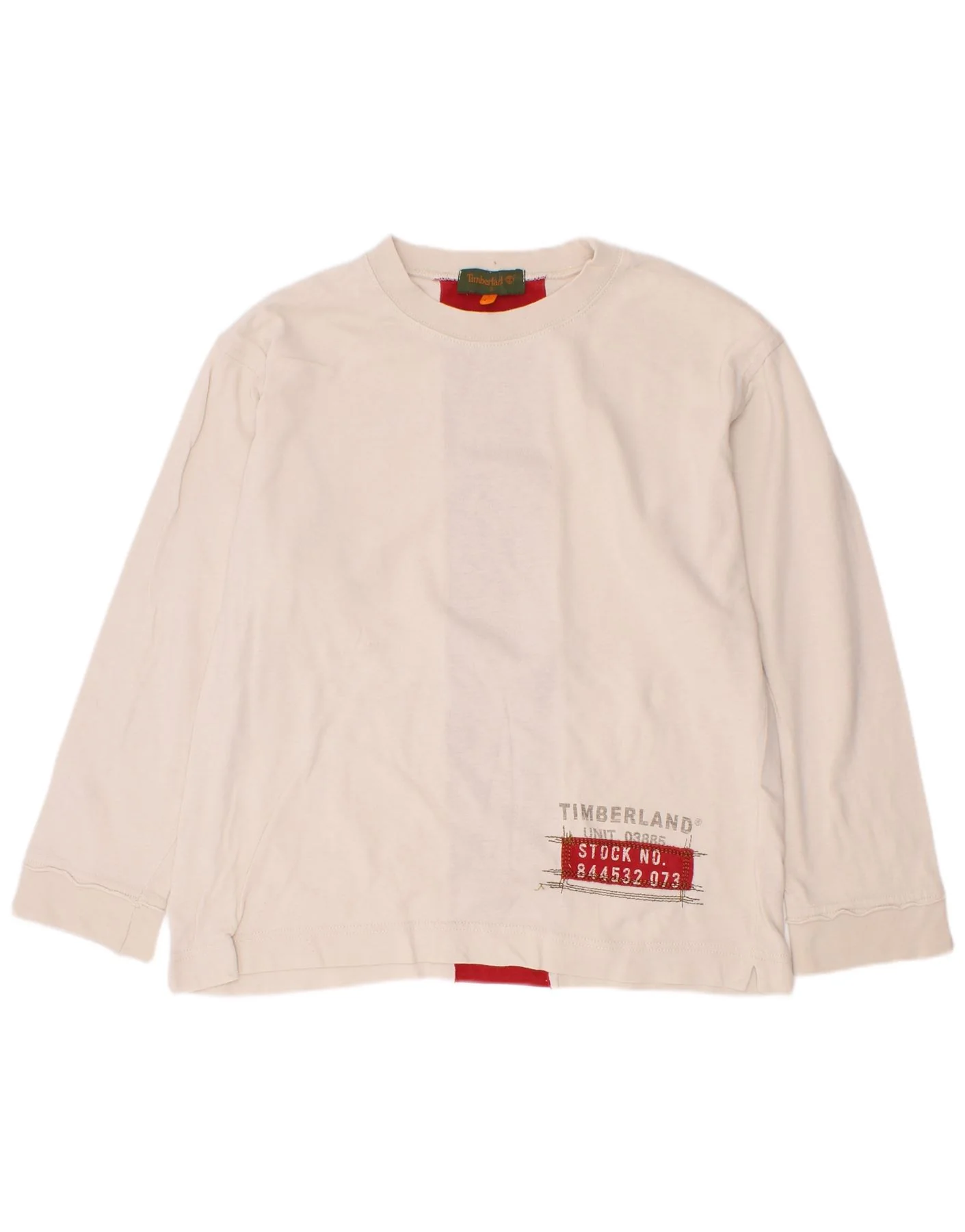 Timberland Boys Graphic Top Long Sleeve 7-8 Years Beige Colourblock Cotton