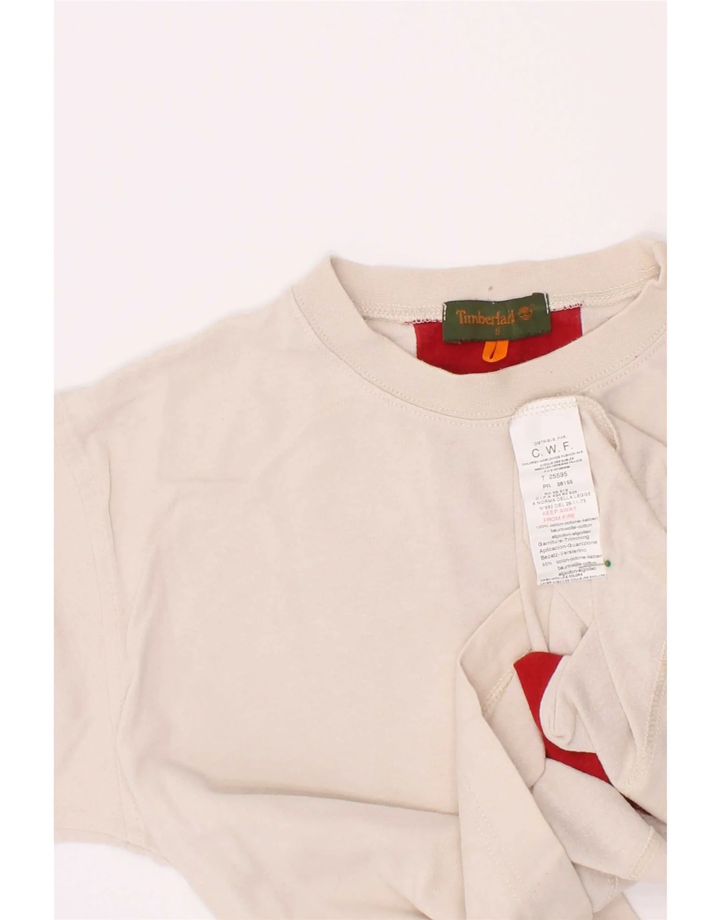 Timberland Boys Graphic Top Long Sleeve 7-8 Years Beige Colourblock Cotton - Image 3