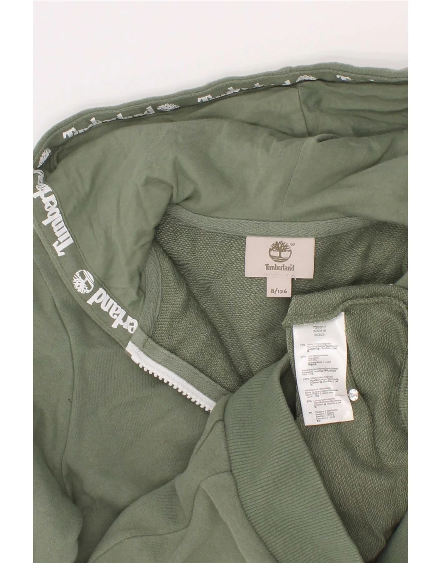 Timberland Boys Graphic Zip Hoodie Sweater 7-8 Years Green Cotton - Image 3