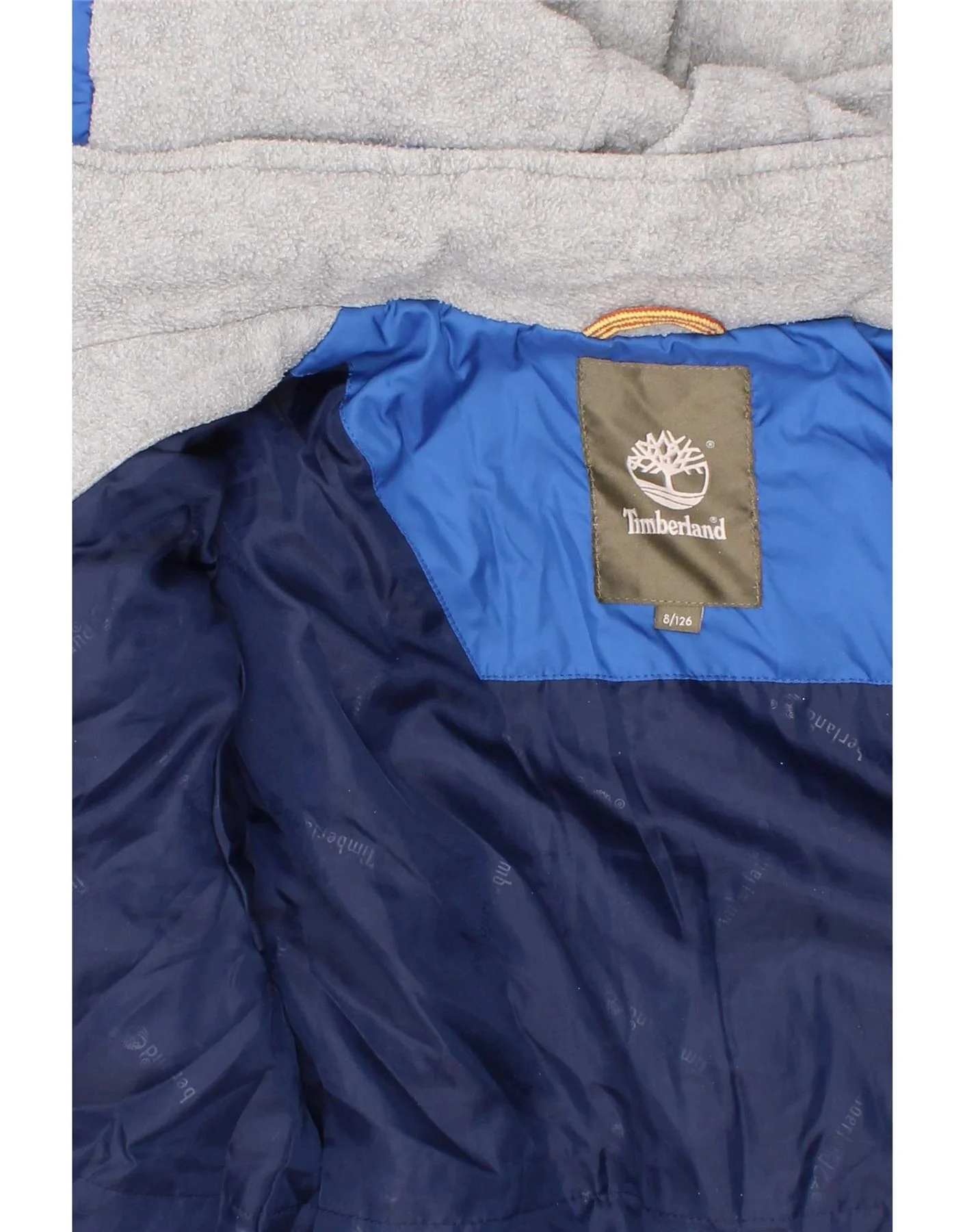 Timberland Boys Hooded Padded Jacket 7-8 Years Blue Polyester - Image 4