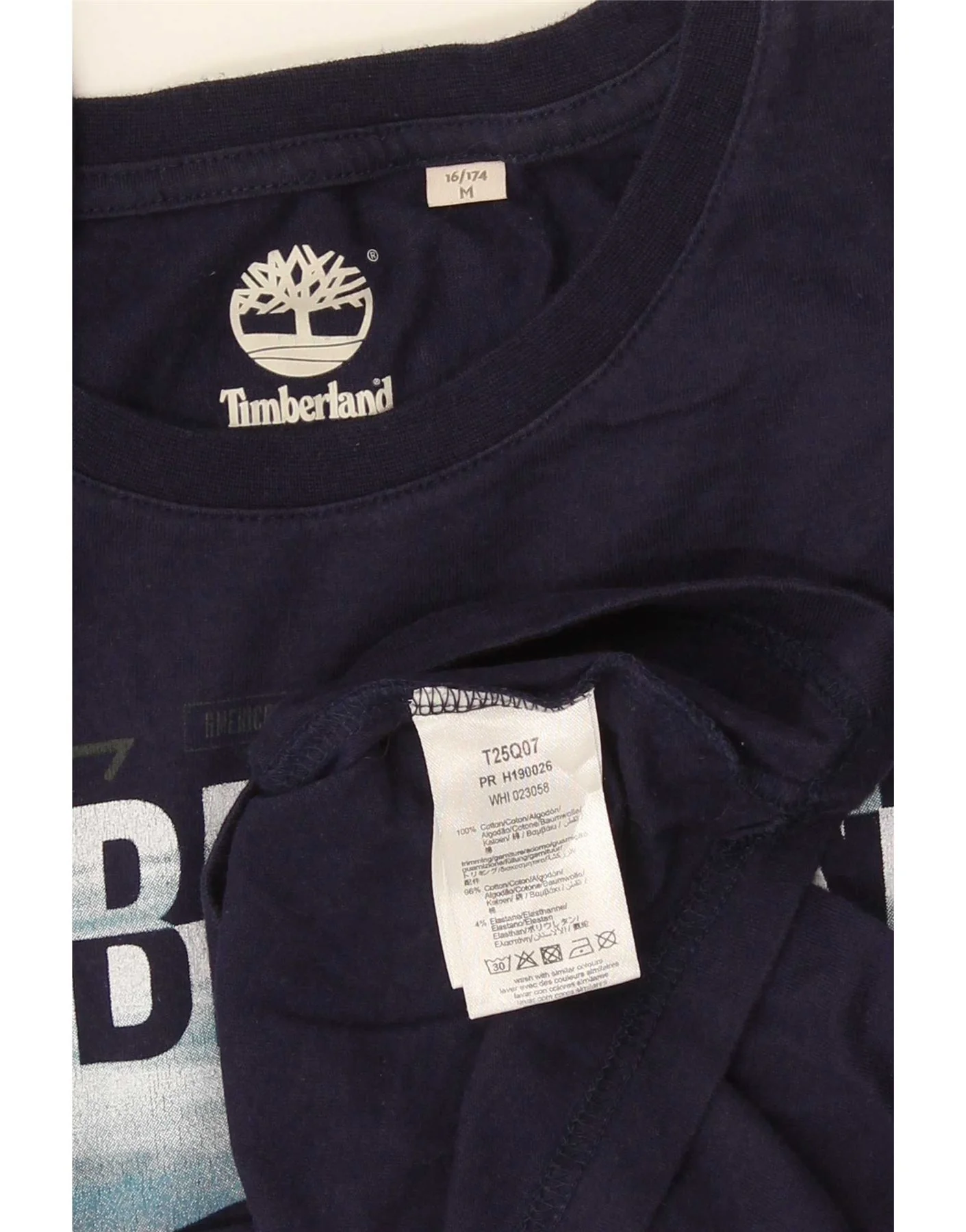 Timberland Girls Graphic Top Long Sleeve 15-16 Years Medium Navy Blue - Image 3