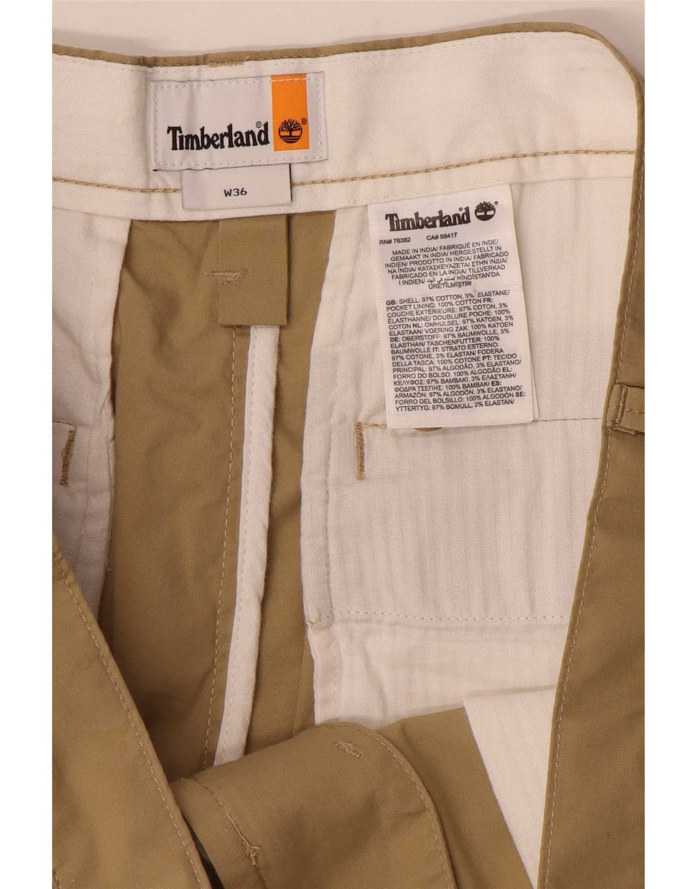 Timberland Mens Chino Shorts W36 Large Beige - Image 4