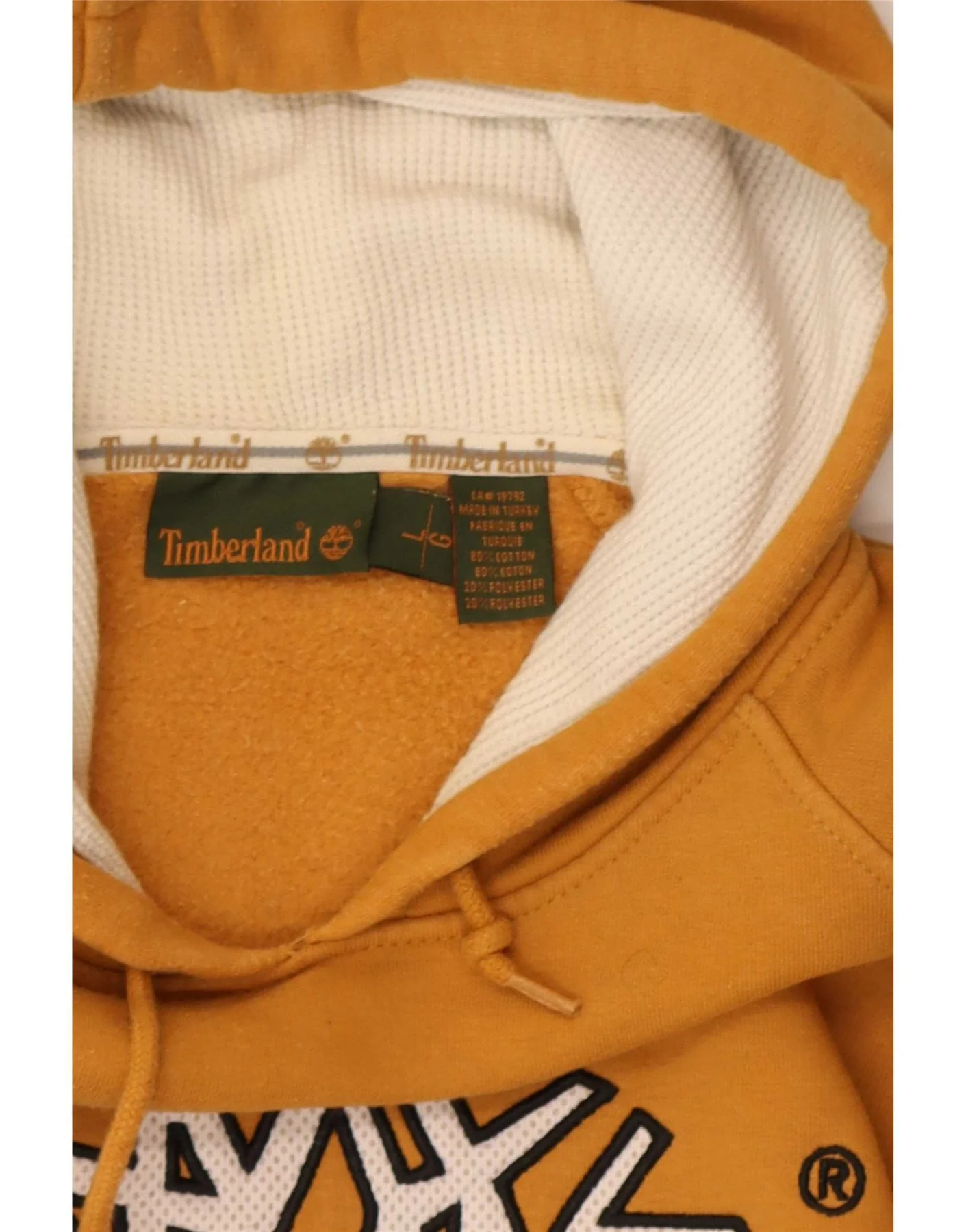 Timberland Mens Graphic Hoodie Jumper Large Yellow Cotton - Image 3