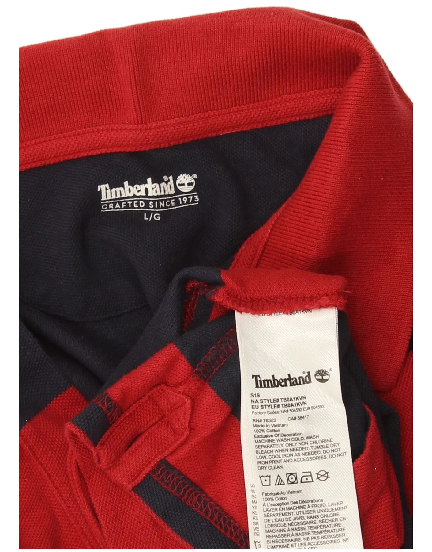 Timberland Mens Polo Shirt Large Red Striped Cotton - Image 3