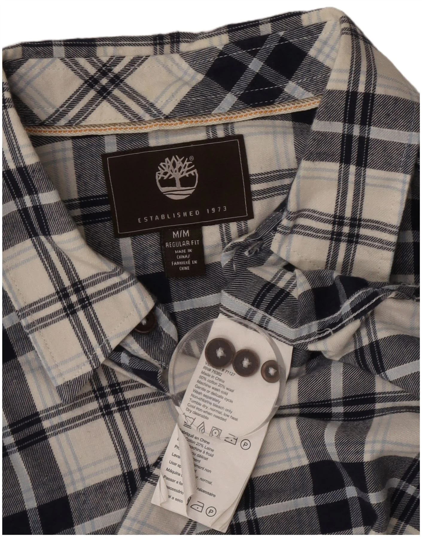 Timberland Mens Regular Fit Flannel Shirt Medium Blue Check Cotton - Image 3
