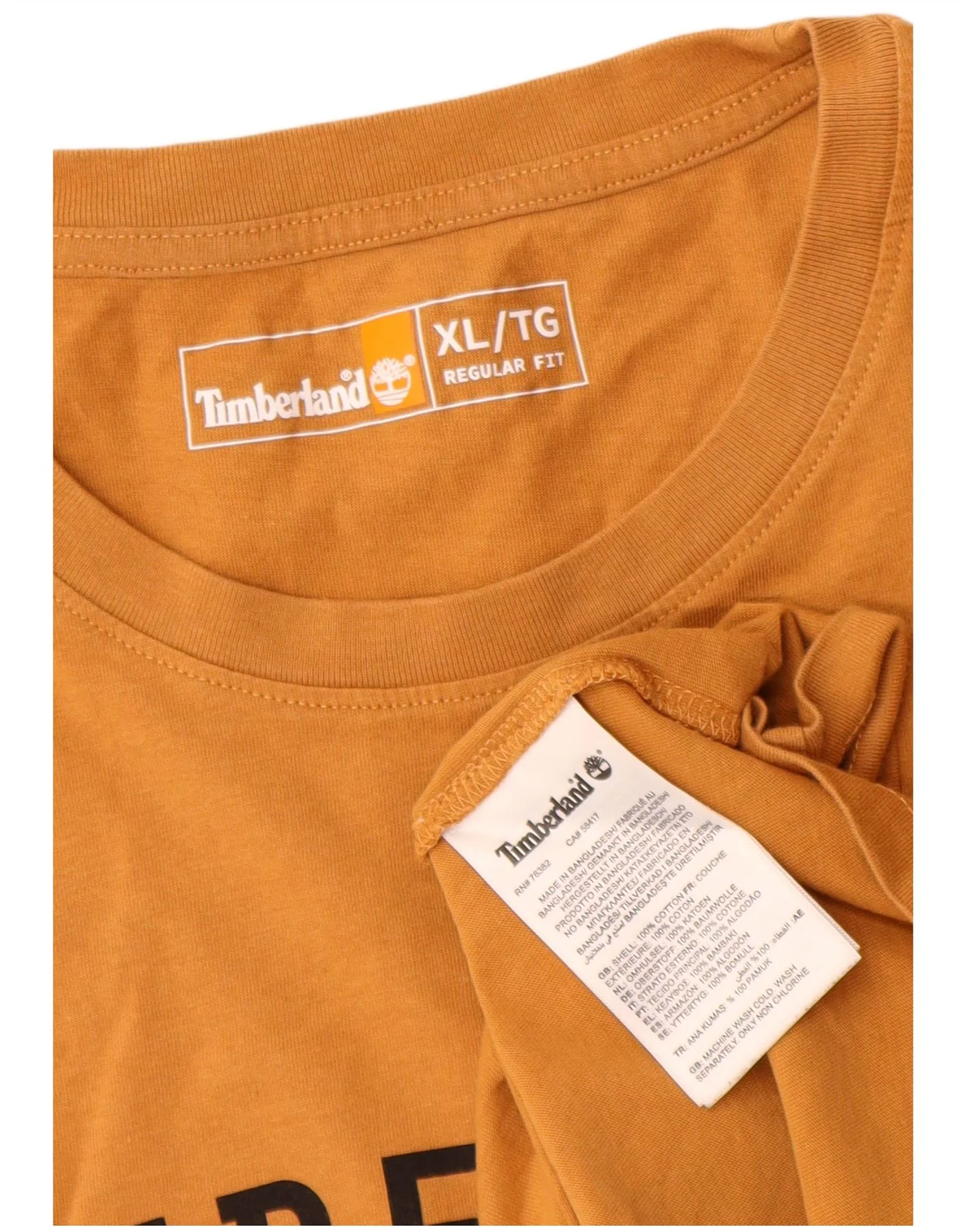 Timberland Mens Regular Fit Graphic T-Shirt Top XL Yellow Cotton - Image 3