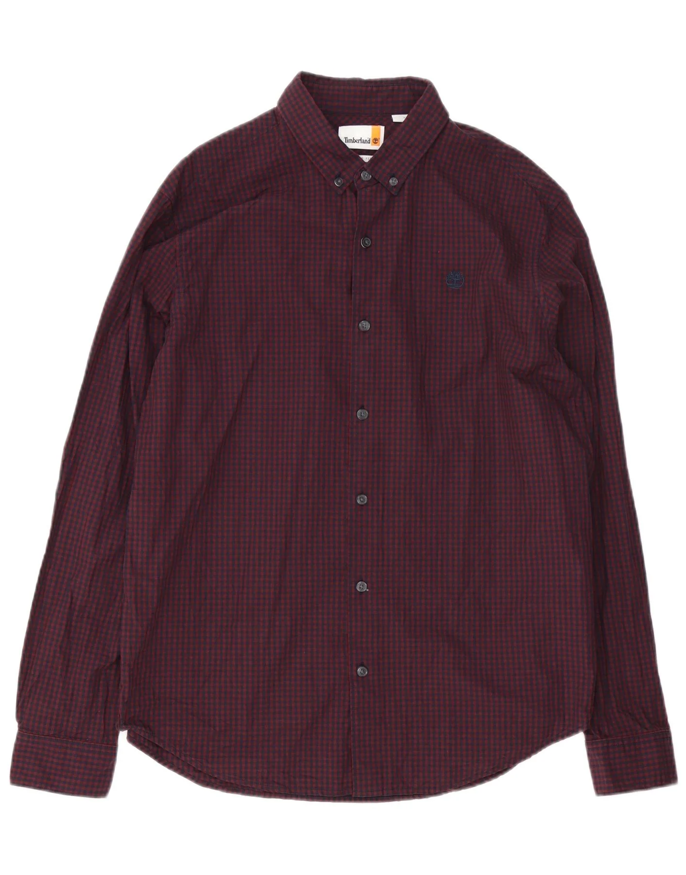 Timberland Mens Regular Fit Shirt Large Burgundy Gingham Cotton