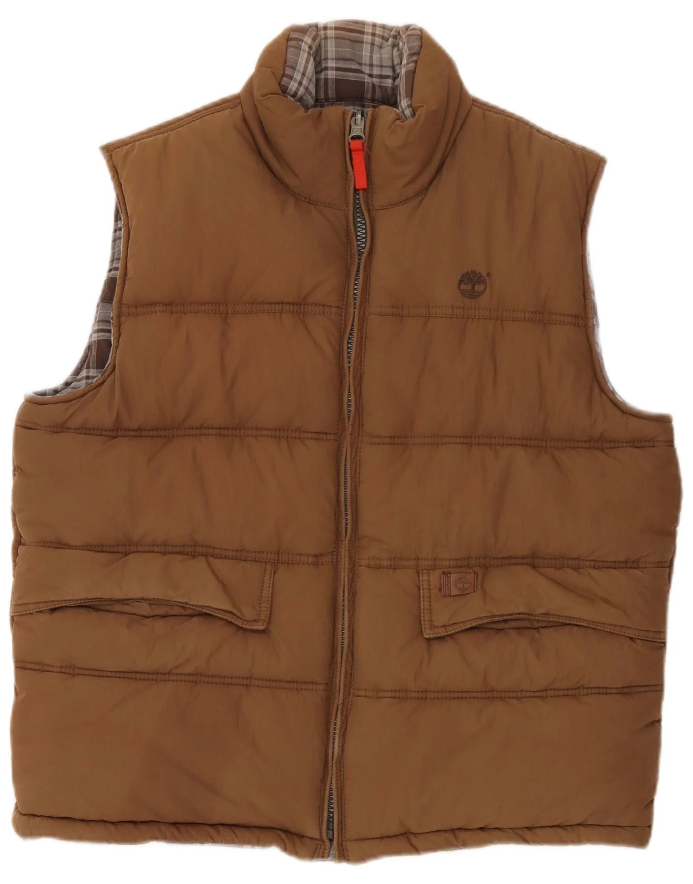 Timberland Mens Reversible Padded Gilet UK 40 Large Brown Cotton