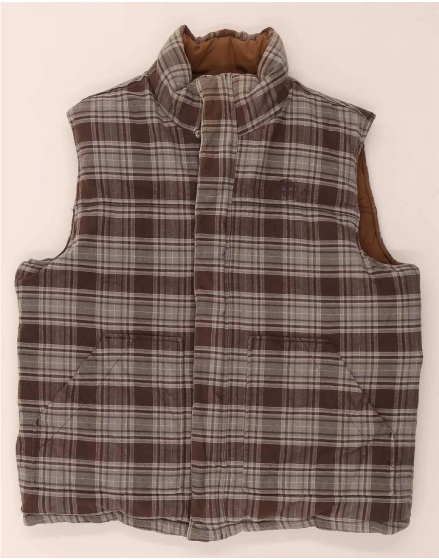 Timberland Mens Reversible Padded Gilet UK 40 Large Brown Cotton - Image 4