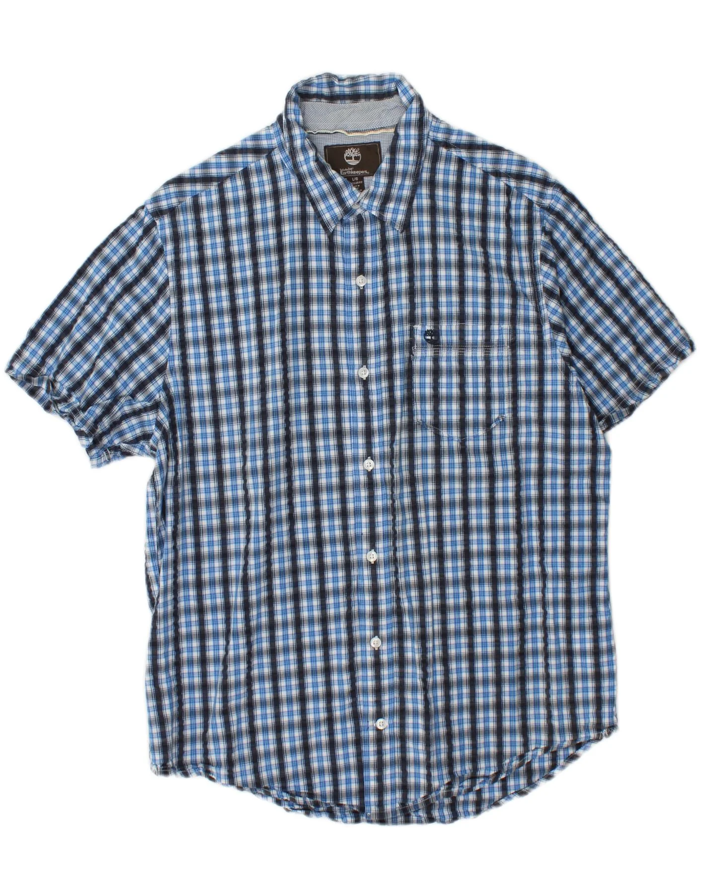 TIMBERLAND Mens Short Sleeve Regular Fit Shirt Large Blue Check Cotton