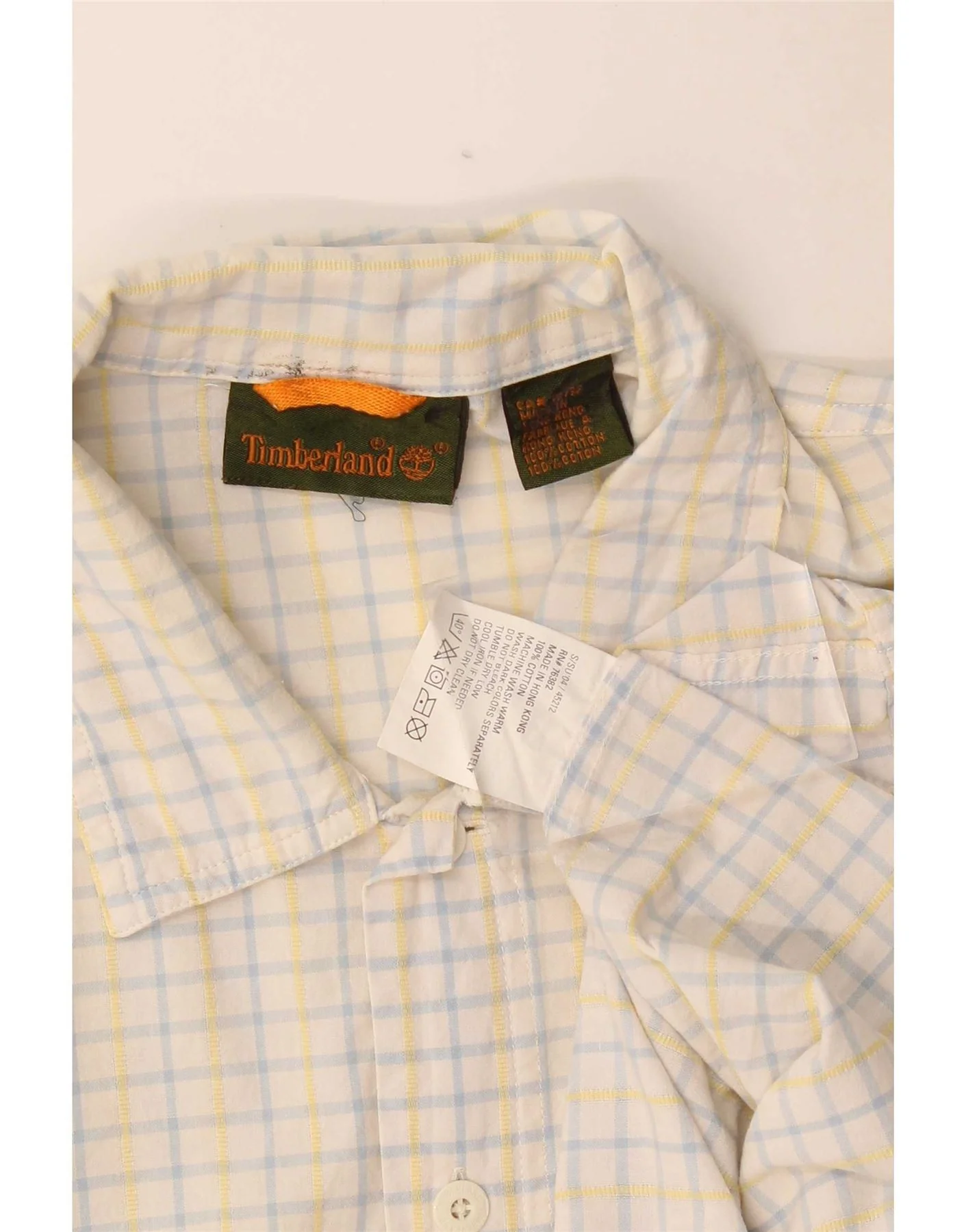 Timberland Mens Short Sleeve Shirt Medium White Check Cotton - Image 3