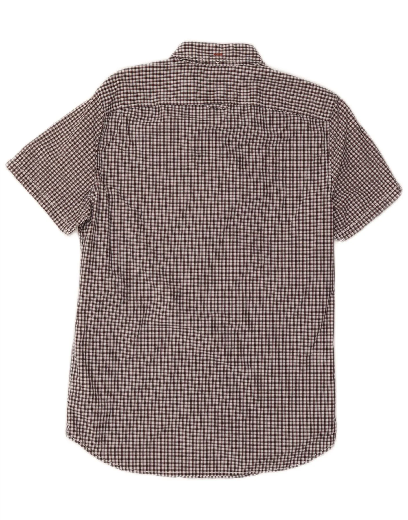 Timberland Mens Short Sleeve Slim Fit Shirt Small Brown Gingham Cotton - Image 2