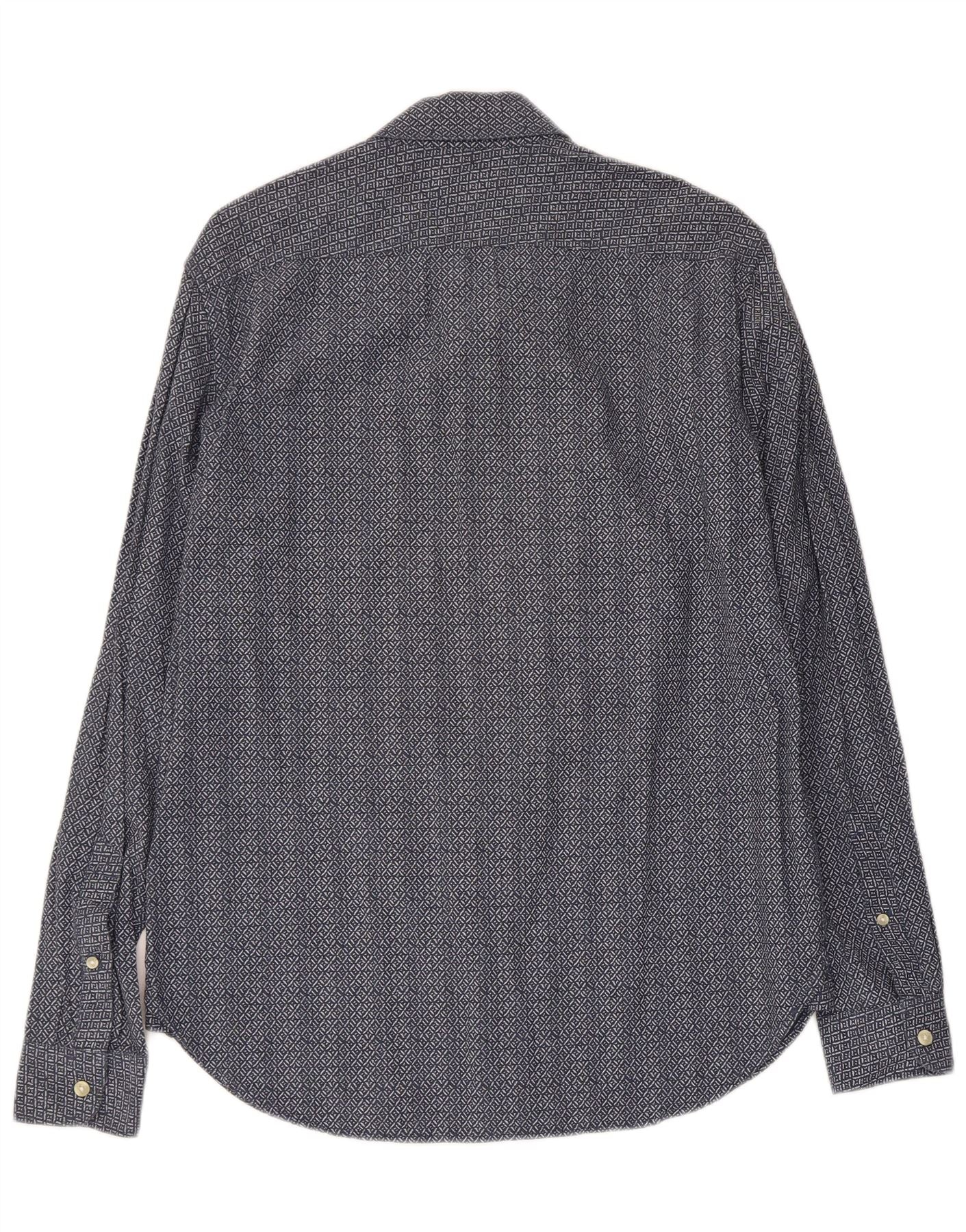 Timberland Mens Slim Fit Flannel Shirt Large Navy Blue Geometric Cotton - Image 2