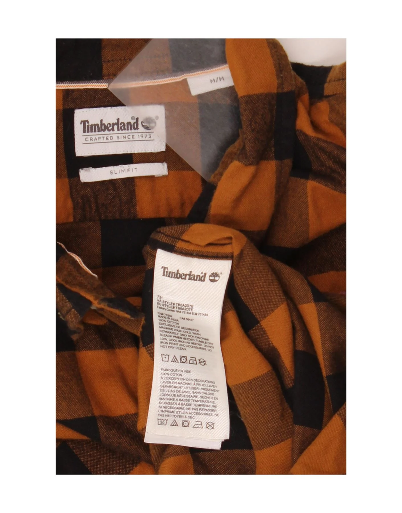Timberland Mens Slim Fit Flannel Shirt Medium Brown Check Cotton - Image 3
