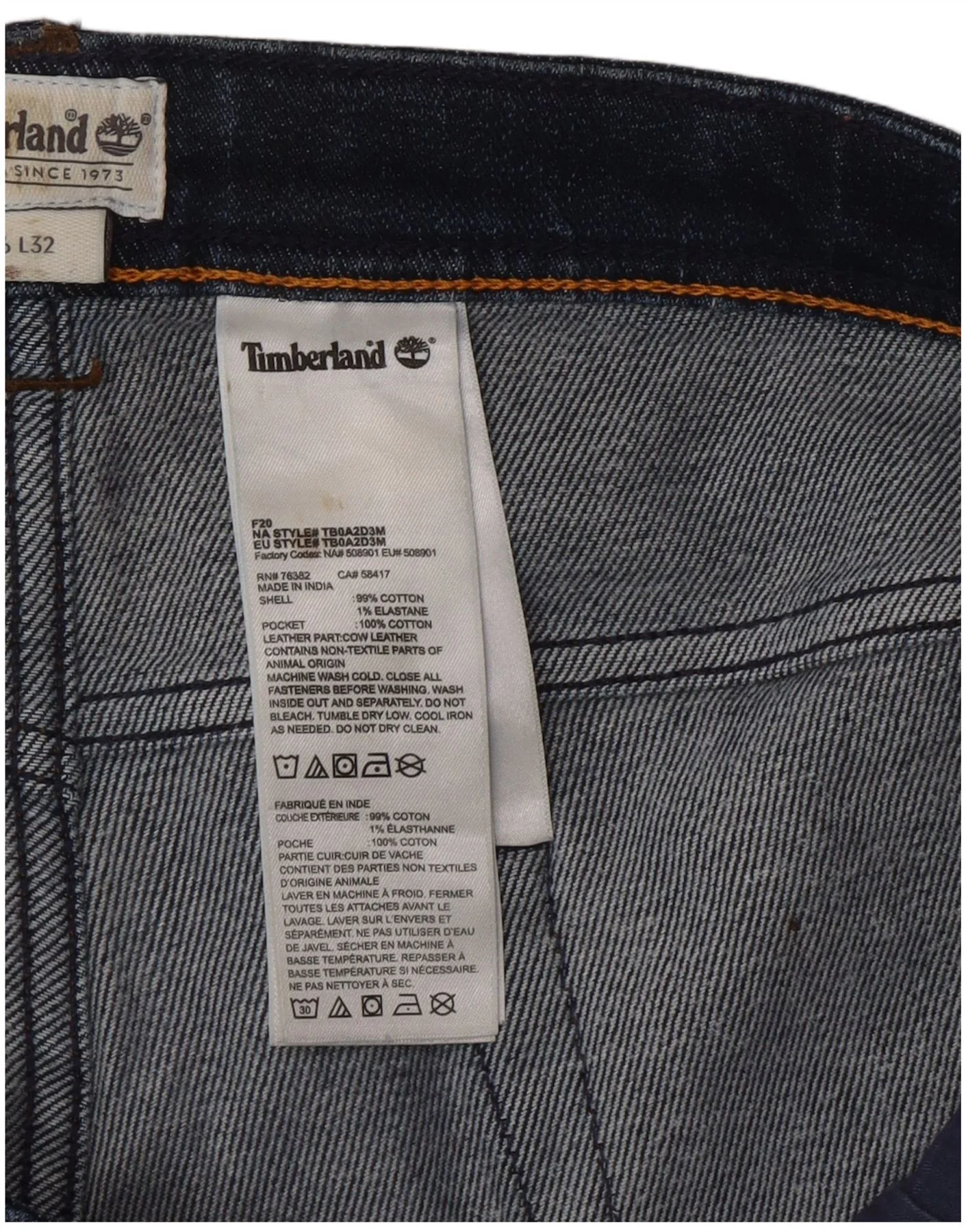 Timberland Mens Tapered Jeans W36 L32 Navy Blue Cotton - Image 4