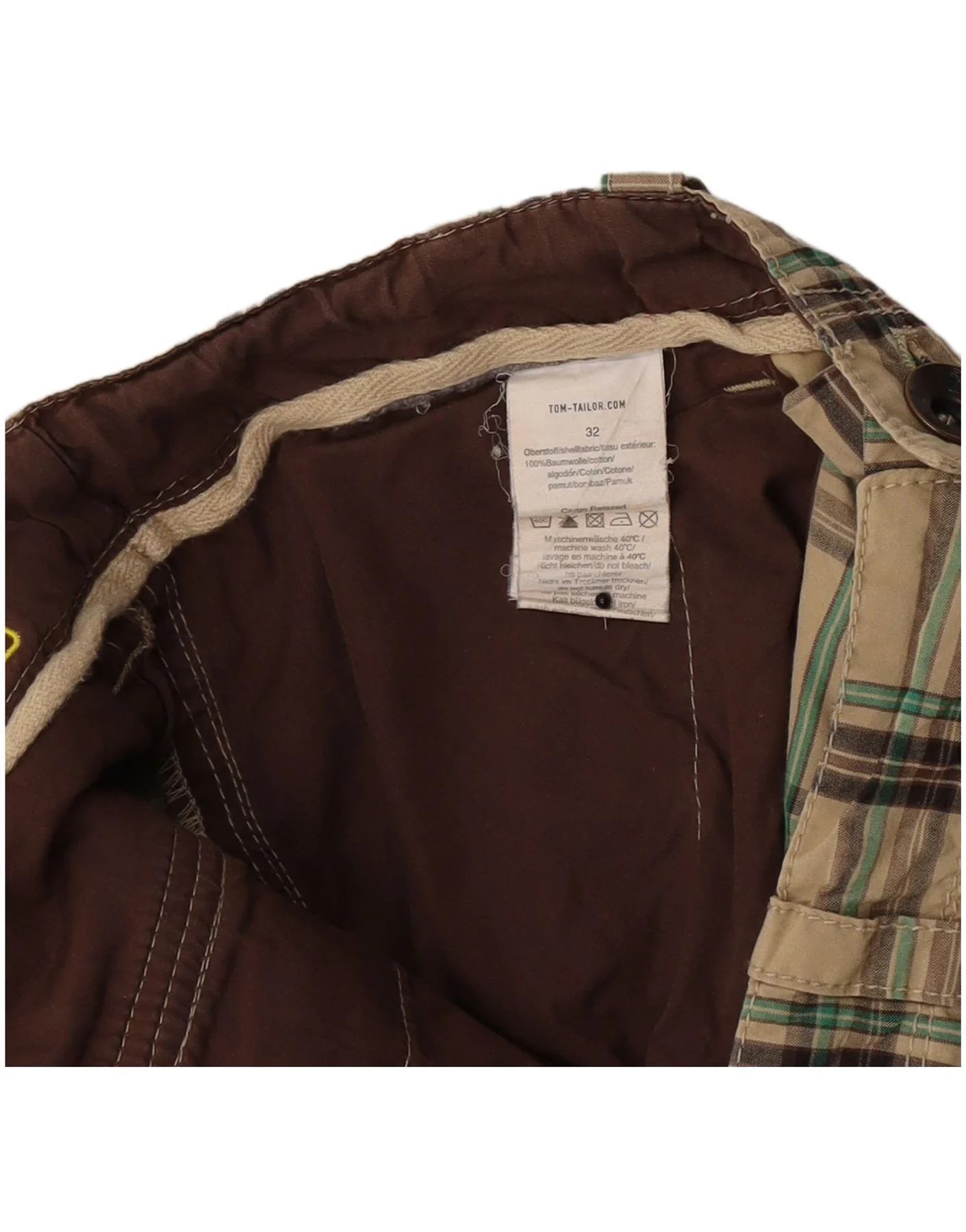 Tom Tailor Mens Chino Shorts W32 Medium Beige Plaid Cotton - Image 3