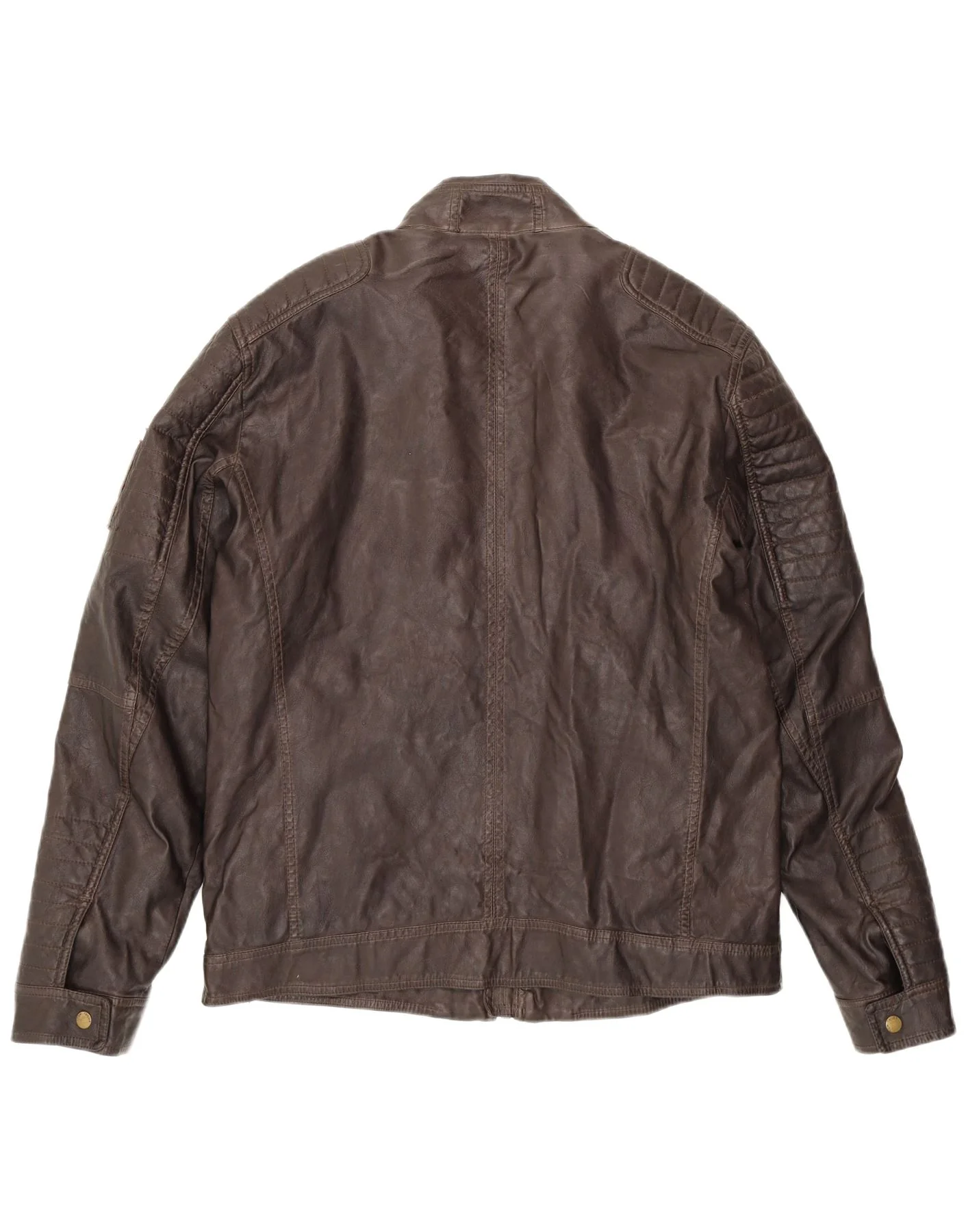 Tom Tailor Mens Racer Faux Leather Flight Aviator Jacket UK 42 XL Brown - Image 2