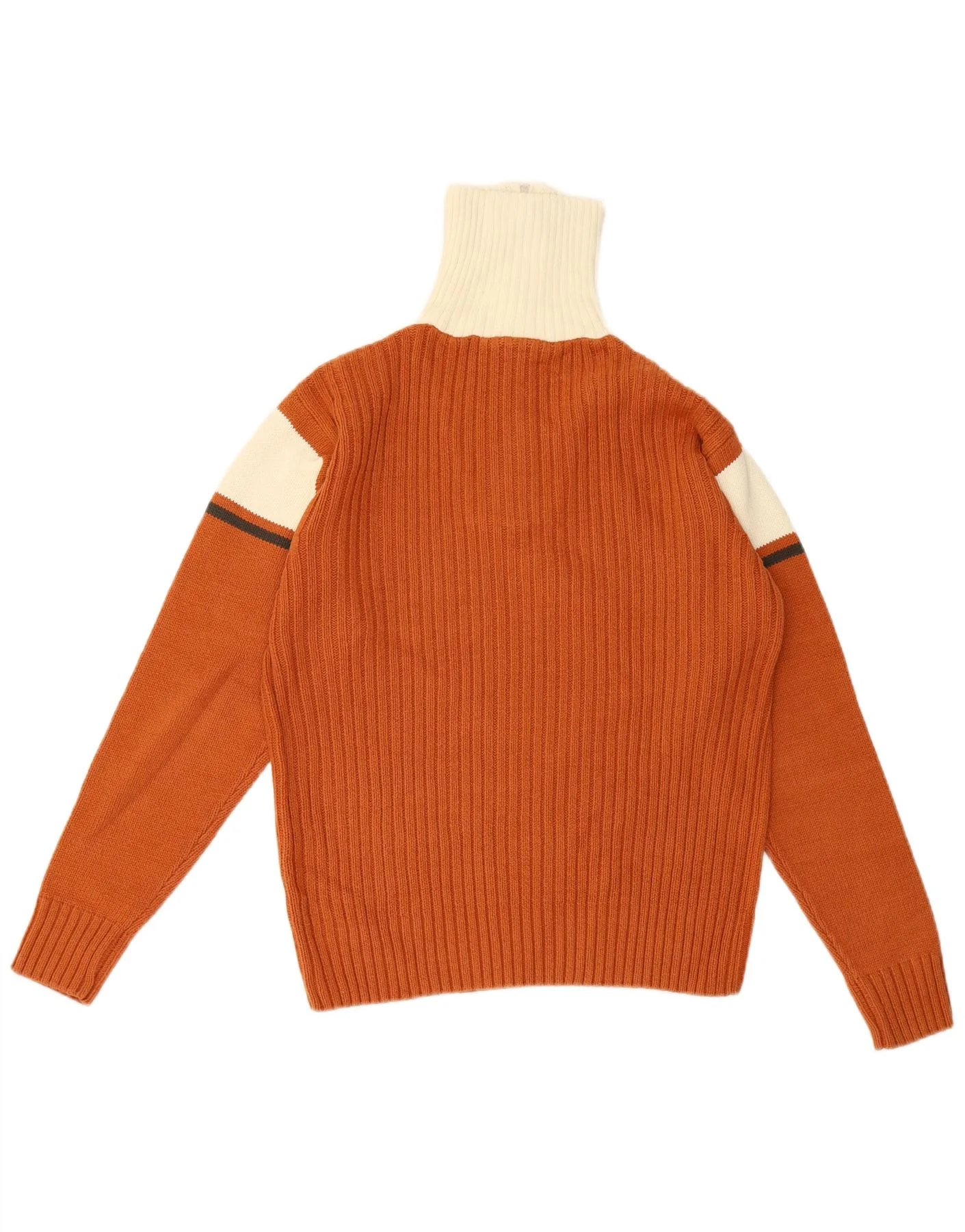 Tom Tailor Mens Zip Neck Jumper Sweater Small Brown Colourblock Cotton - Image 2
