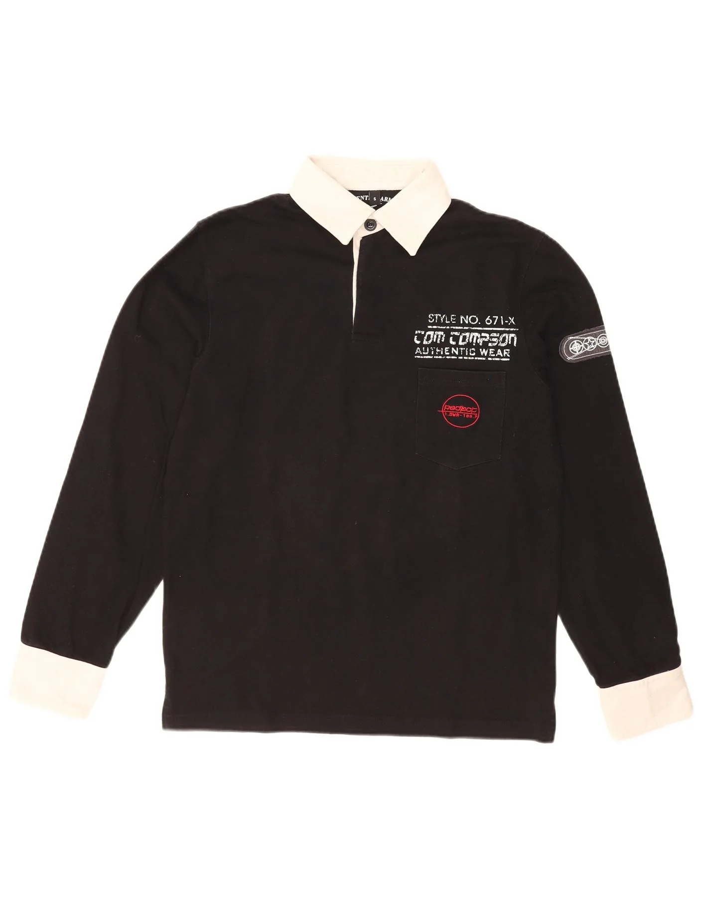 Tom Tompson Mens Graphic Rugby Polo Shirt Small Black Colourblock