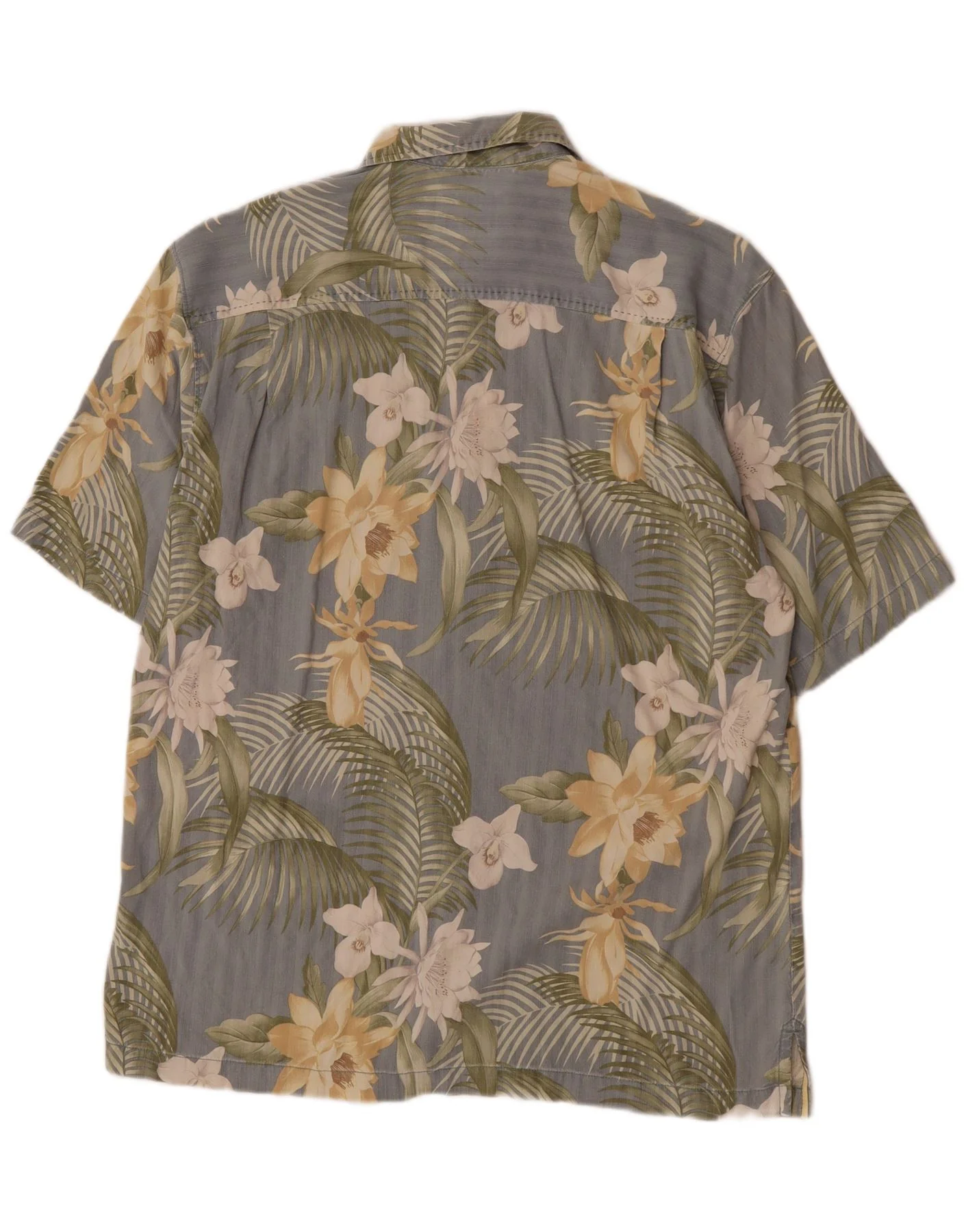 Tommy Bahama Mens Short Sleeve Shirt Medium Grey Floral Cotton - Image 2