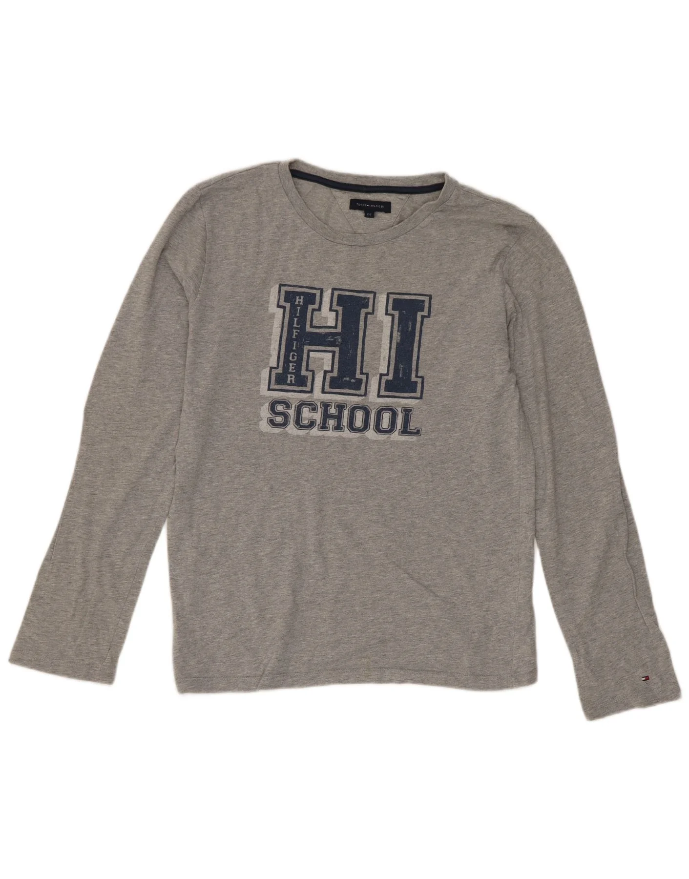 Tommy Hilfiger Boys Graphic Top Long Sleeve 11-12 Years Grey Cotton