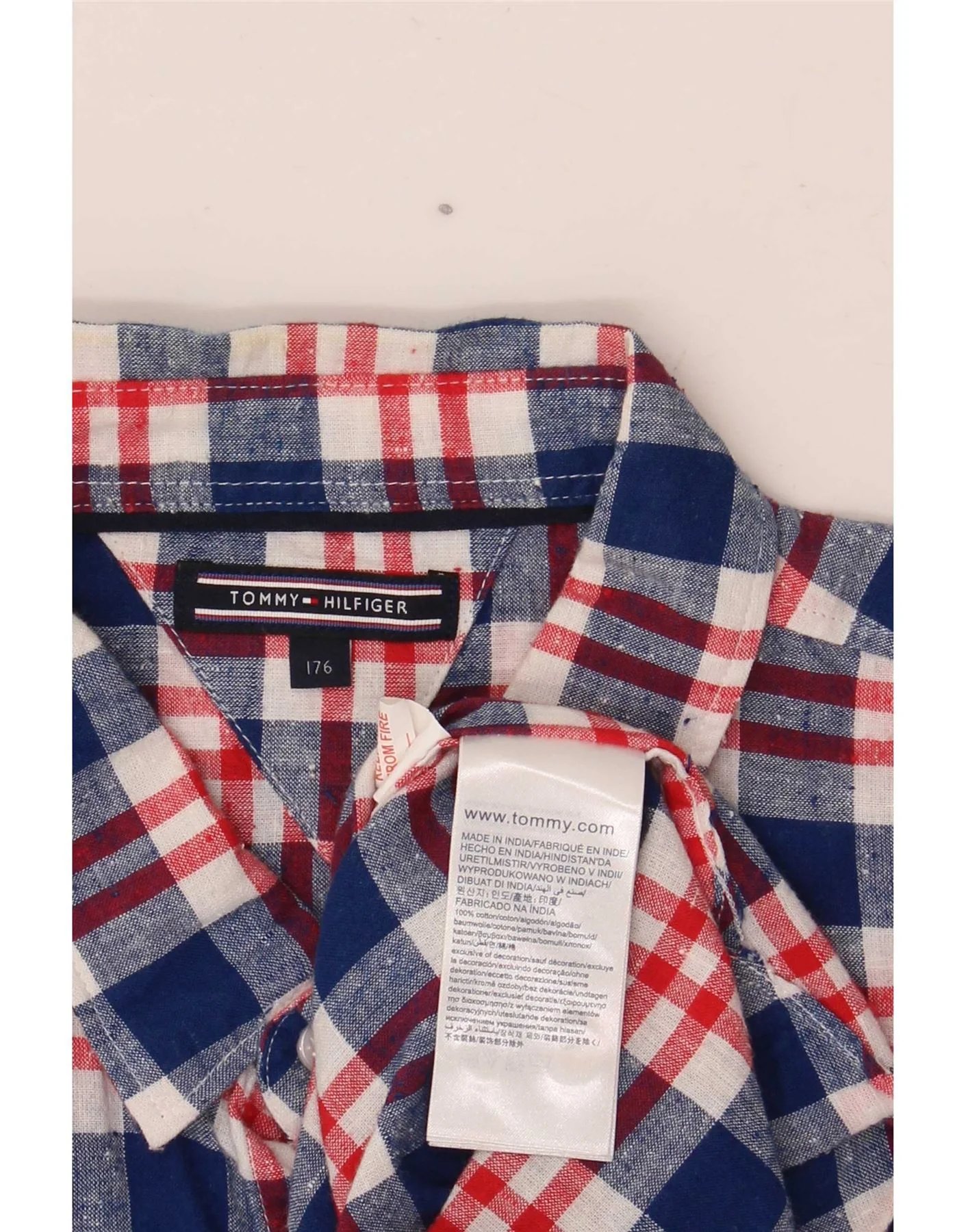 Tommy Hilfiger Boys Shirt 15-16 Years Blue Check Cotton - Image 4
