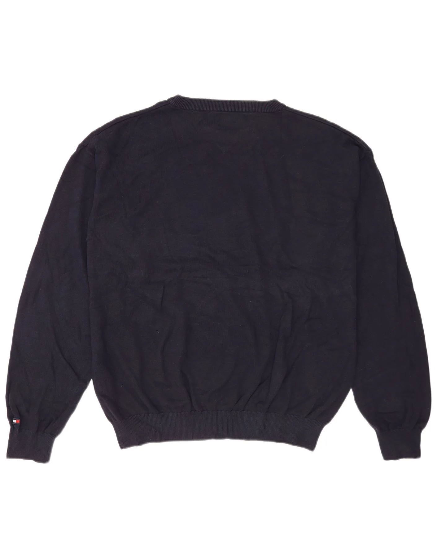 Tommy Hilfiger Mens Crew Neck Jumper Sweater 2XL Navy Blue Cotton - Image 2