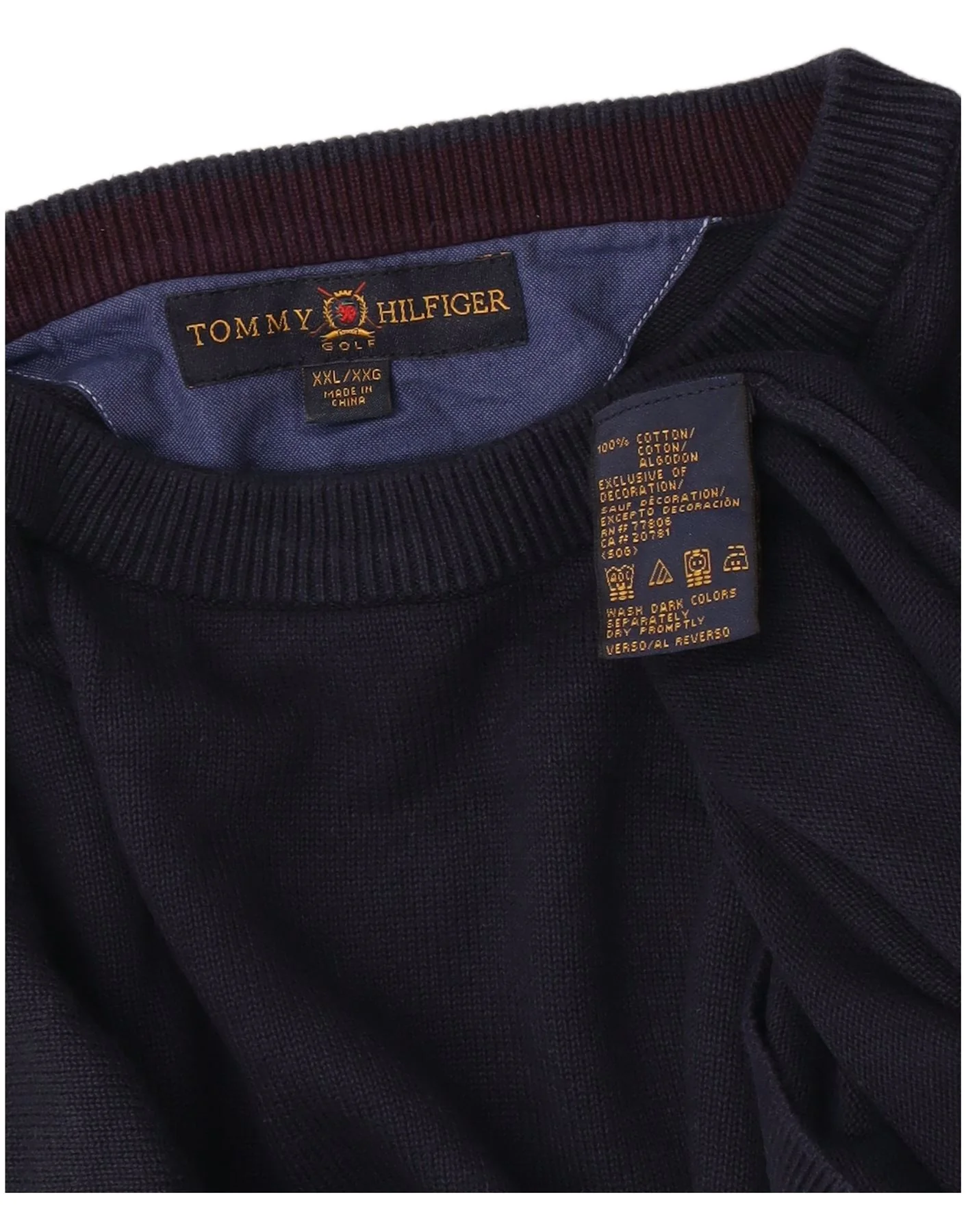 Tommy Hilfiger Mens Crew Neck Jumper Sweater 2XL Navy Blue Cotton - Image 3