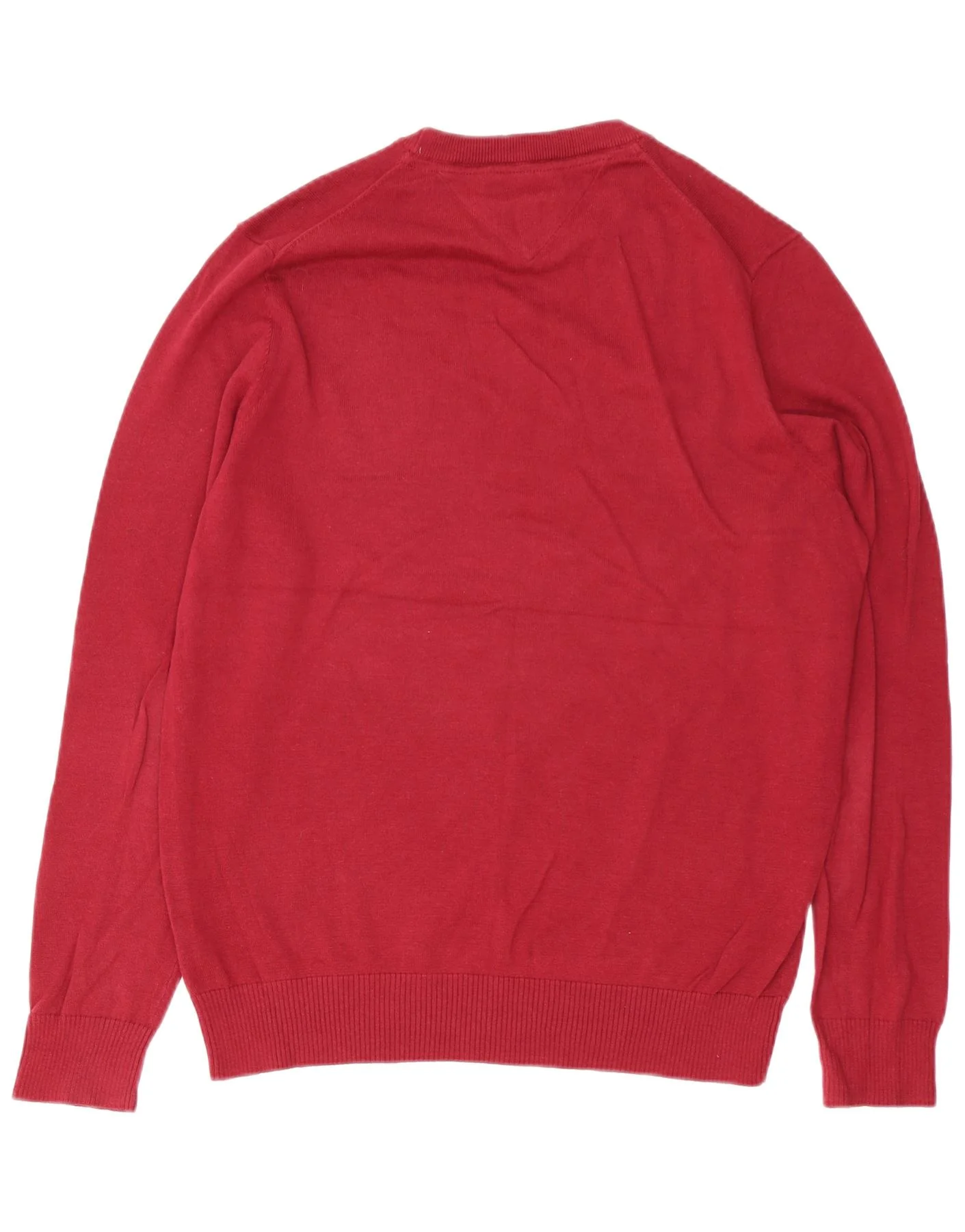 Tommy Hilfiger Mens Crew Neck Jumper Sweater Large Burgundy Cotton - Image 2