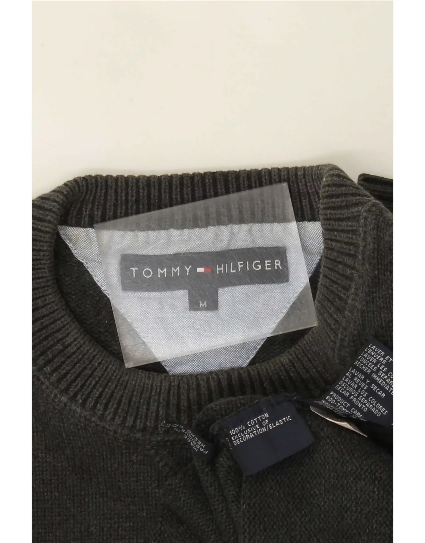 Tommy Hilfiger Mens Crew Neck Jumper Sweater Medium Grey Cotton - Image 4
