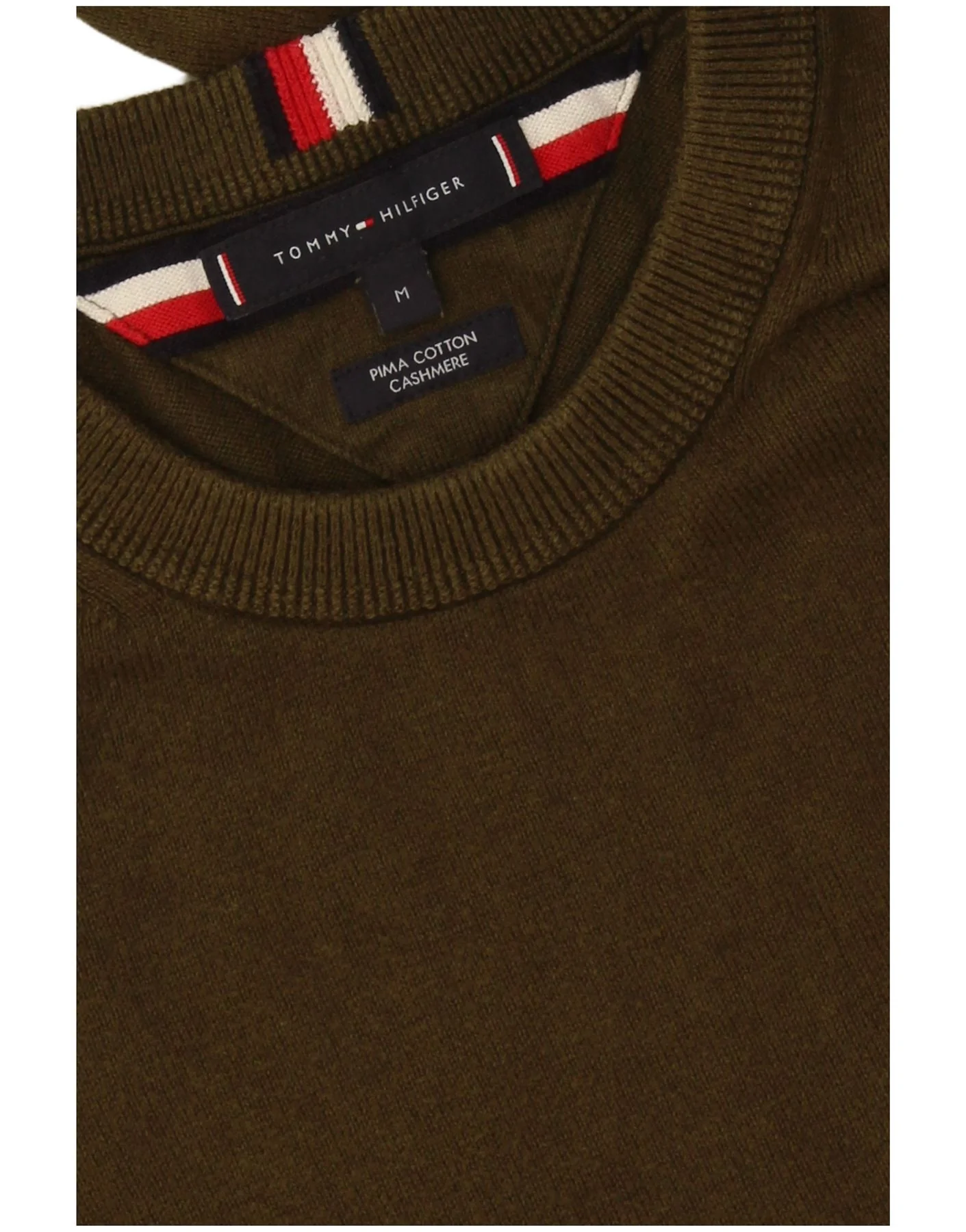Tommy Hilfiger Mens Crew Neck Jumper Sweater Medium Khaki Cotton - Image 3