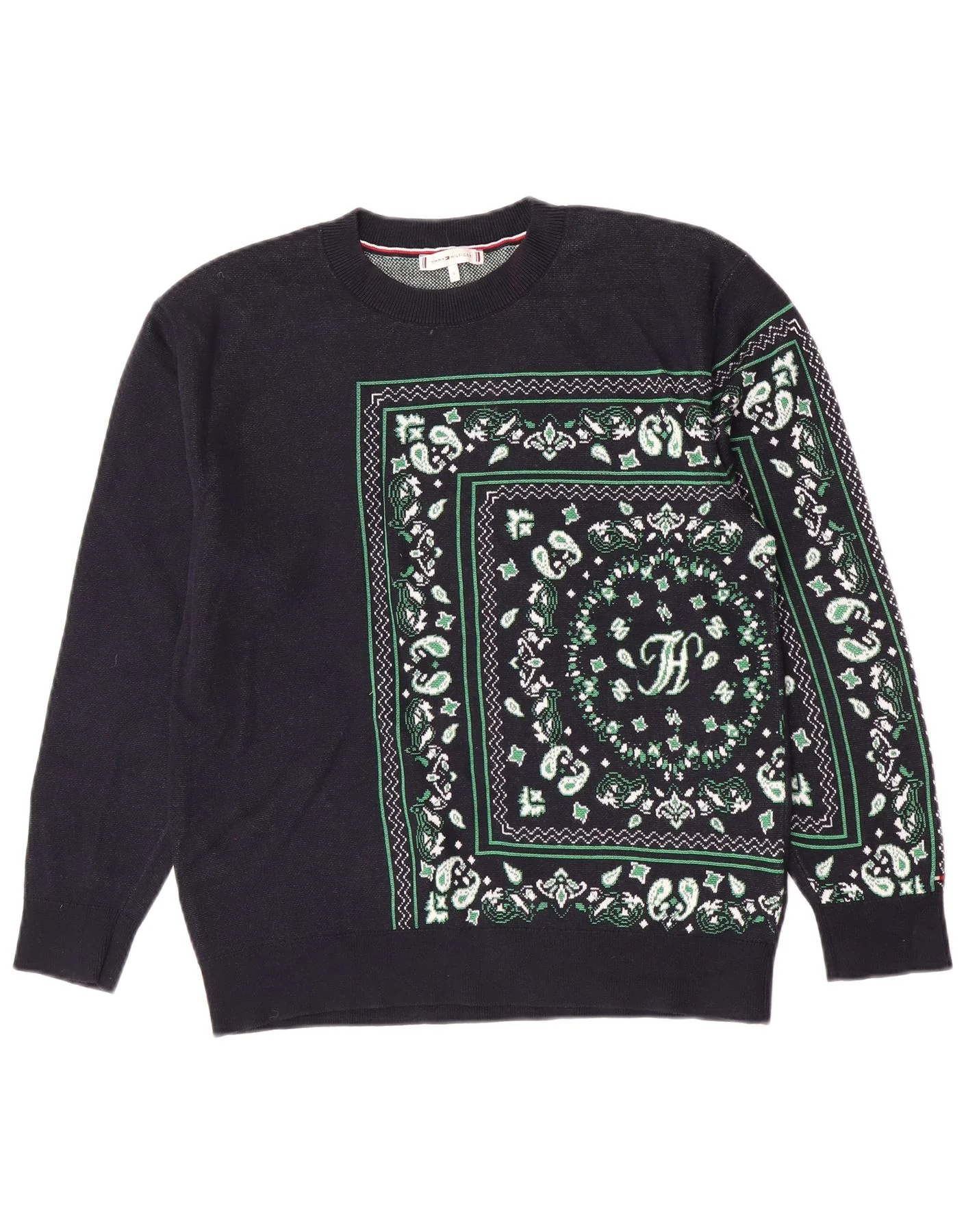 Tommy Hilfiger Mens Crew Neck Jumper Sweater Small Navy Blue Paisley