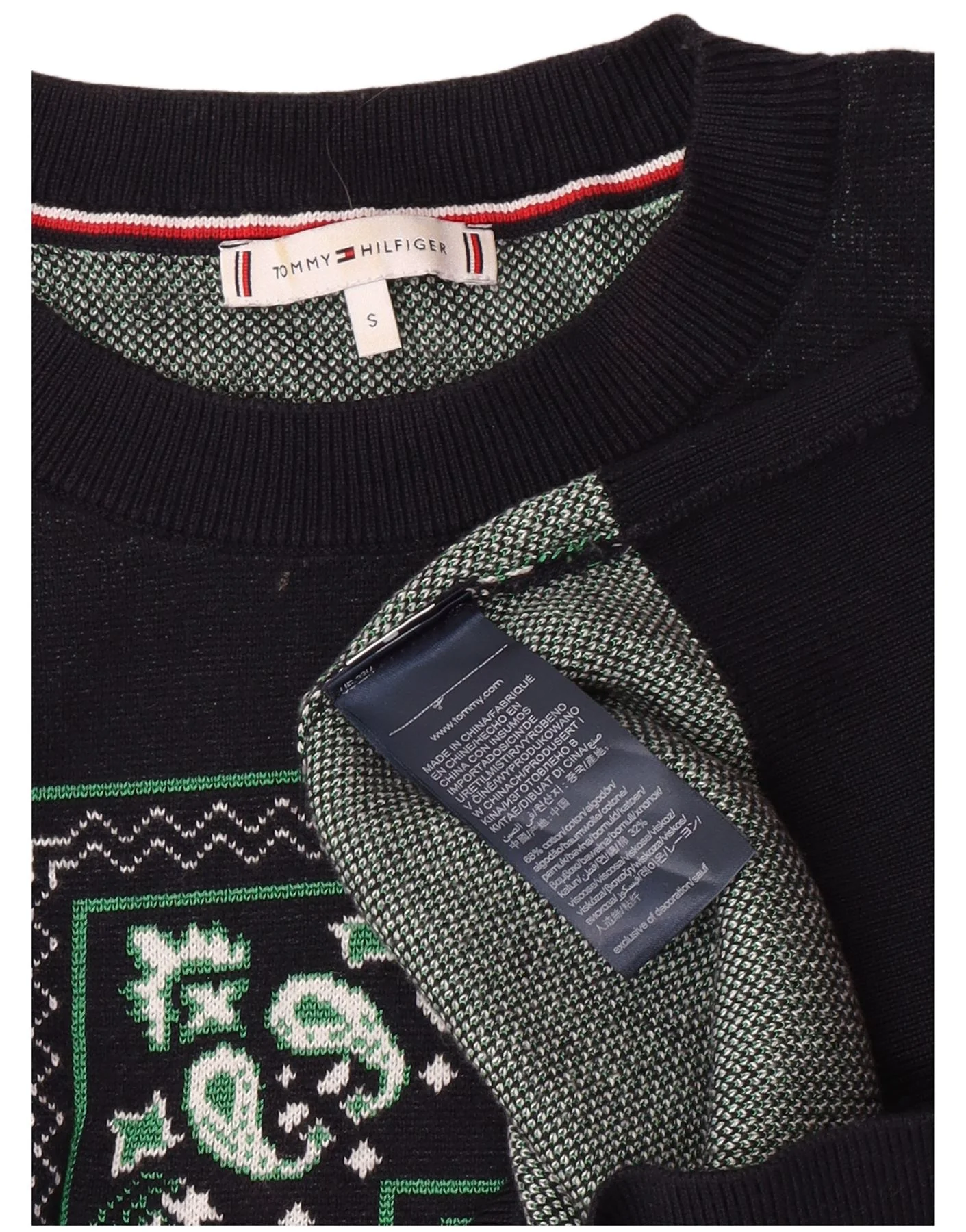 Tommy Hilfiger Mens Crew Neck Jumper Sweater Small Navy Blue Paisley - Image 3