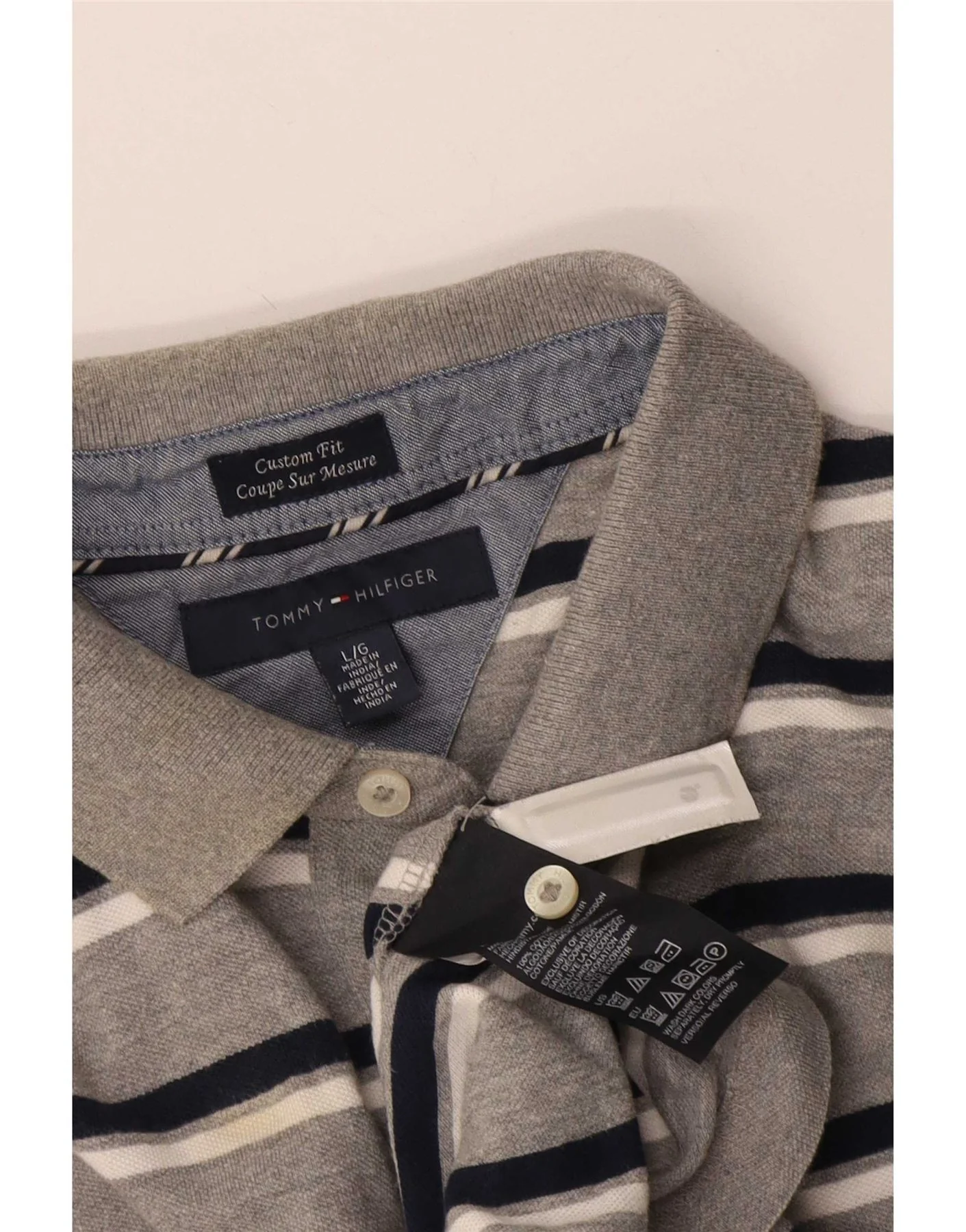 Tommy Hilfiger Mens Custom Fit Polo Shirt Large Grey Striped Cotton - Image 3