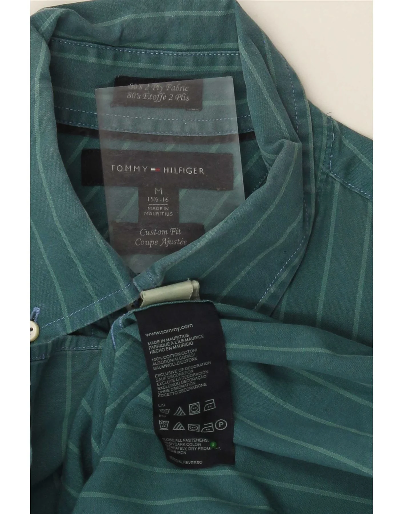 Tommy Hilfiger Mens Custom Fit Shirt Size 15 1/2 16 Medium Green Striped - Image 4
