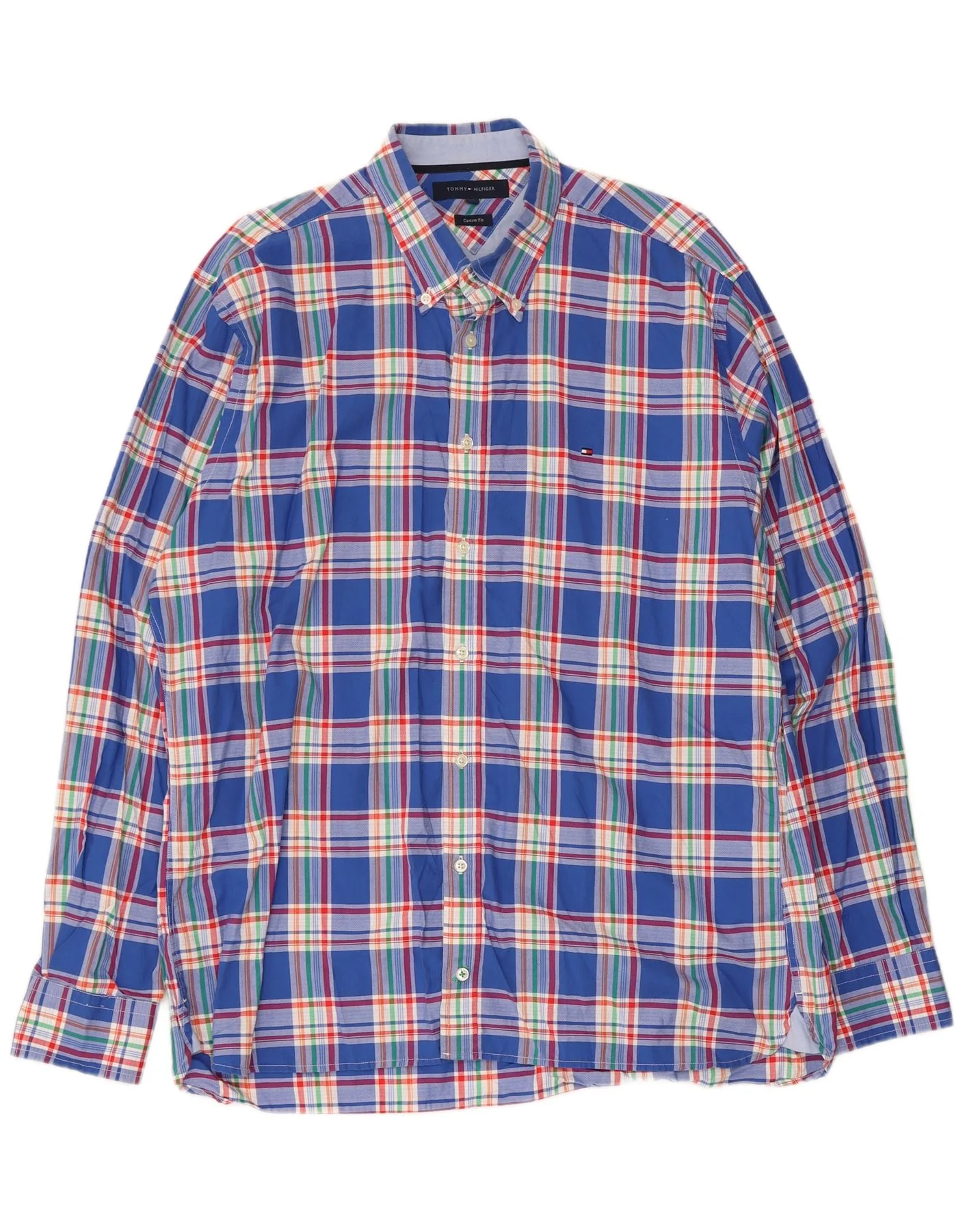 Tommy Hilfiger Mens Custom Fit Shirt XL Blue Check Cotton