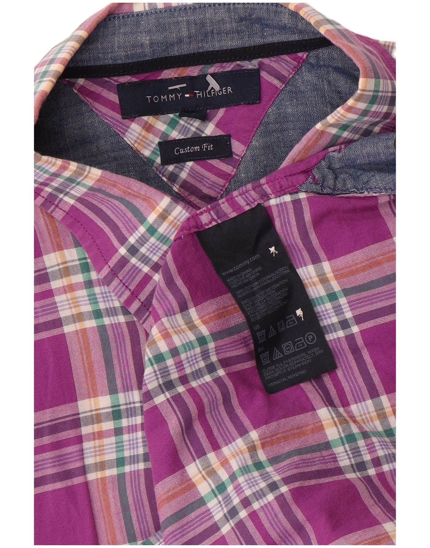 Tommy Hilfiger Mens Custom Fit Shirt XL Purple Check Cotton - Image 3