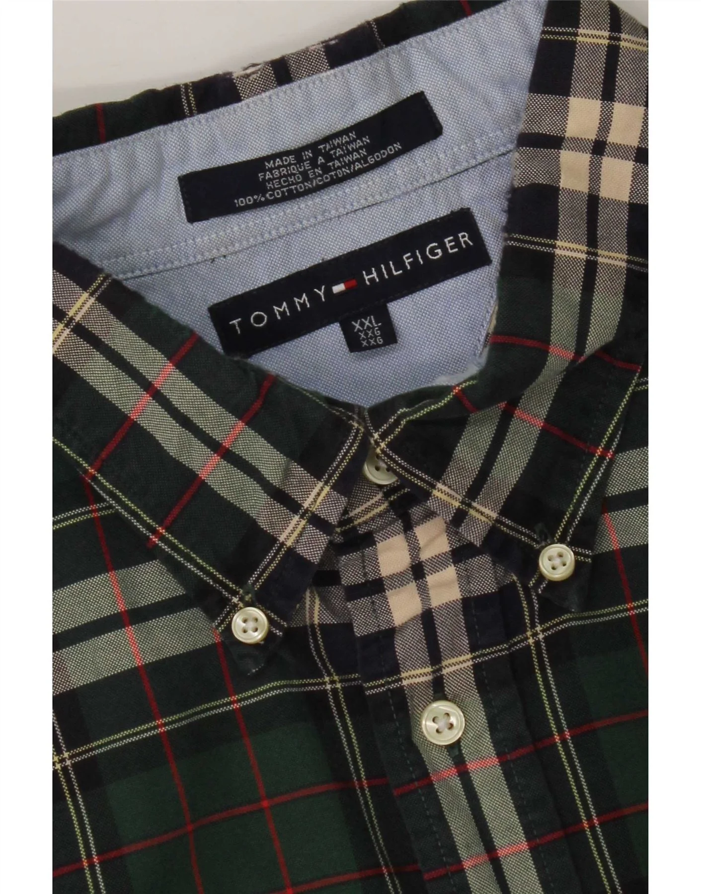 Tommy Hilfiger Mens Flannel Shirt 2XL Green Check Cotton - Image 3