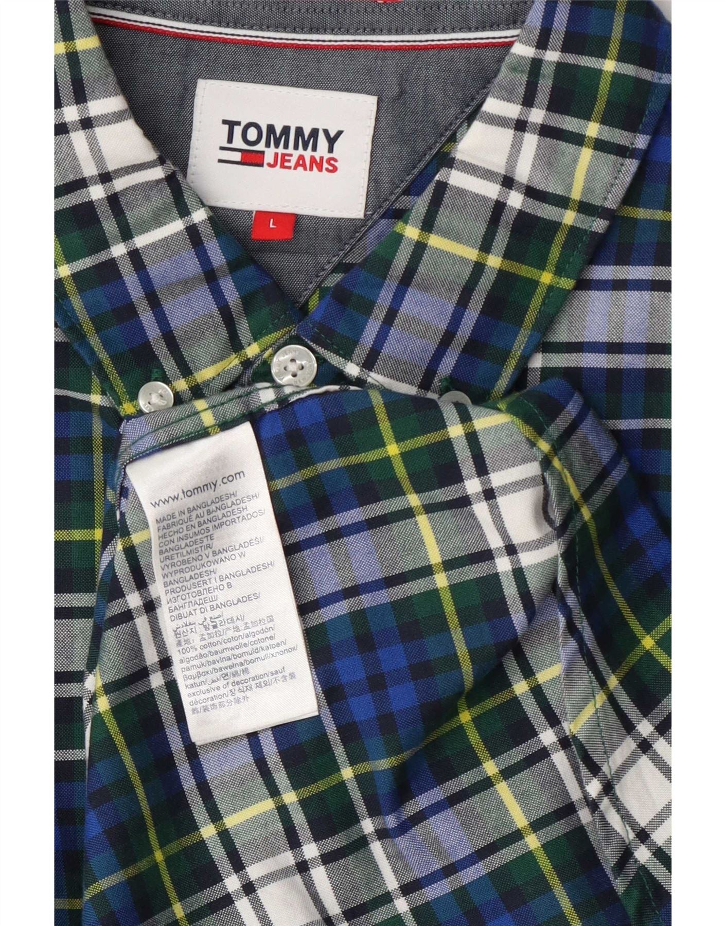 Tommy Hilfiger Mens Flannel Shirt Large Blue Check Cotton - Image 3