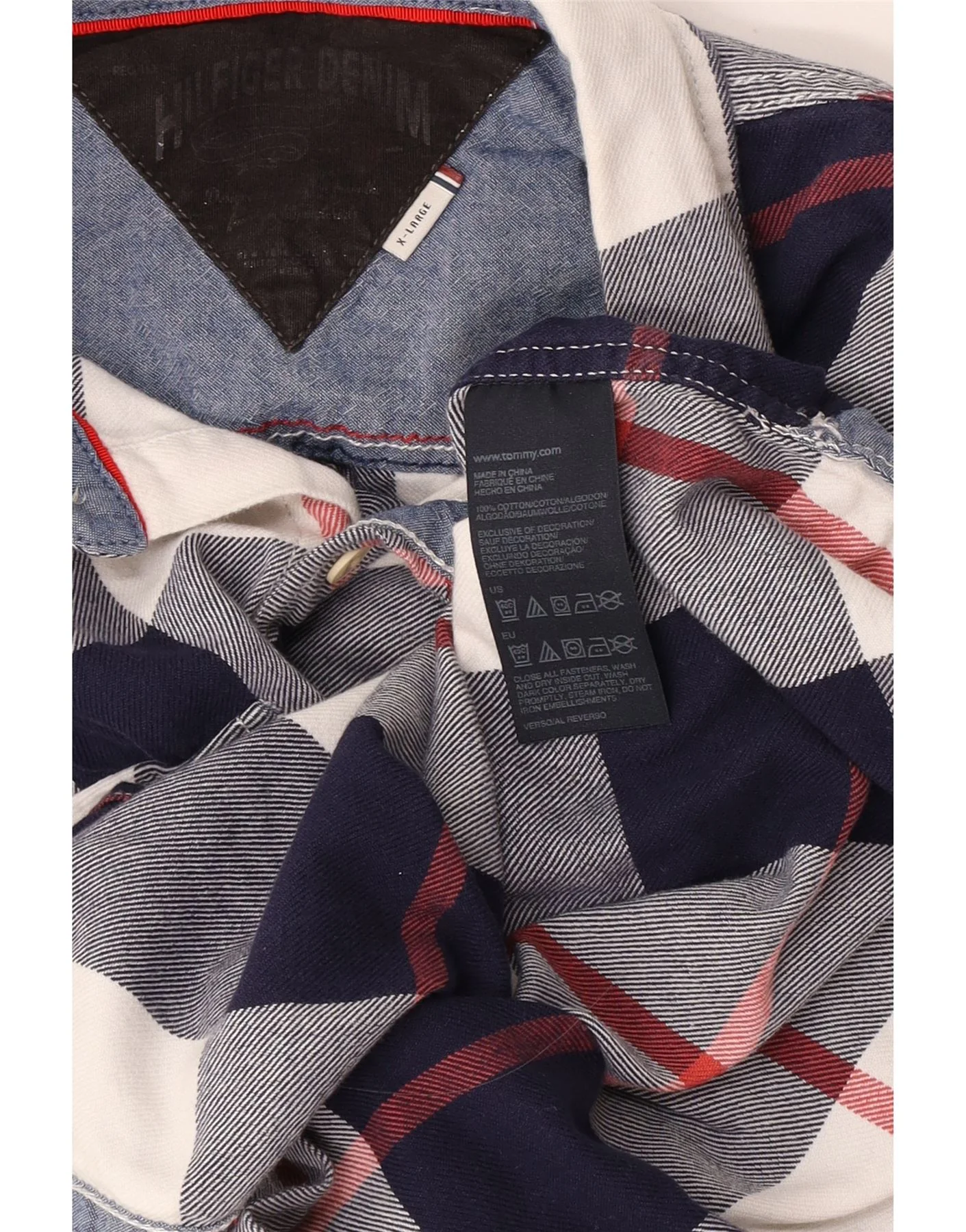 Tommy Hilfiger Mens Flannel Shirt XL Blue Check Cotton - Image 4