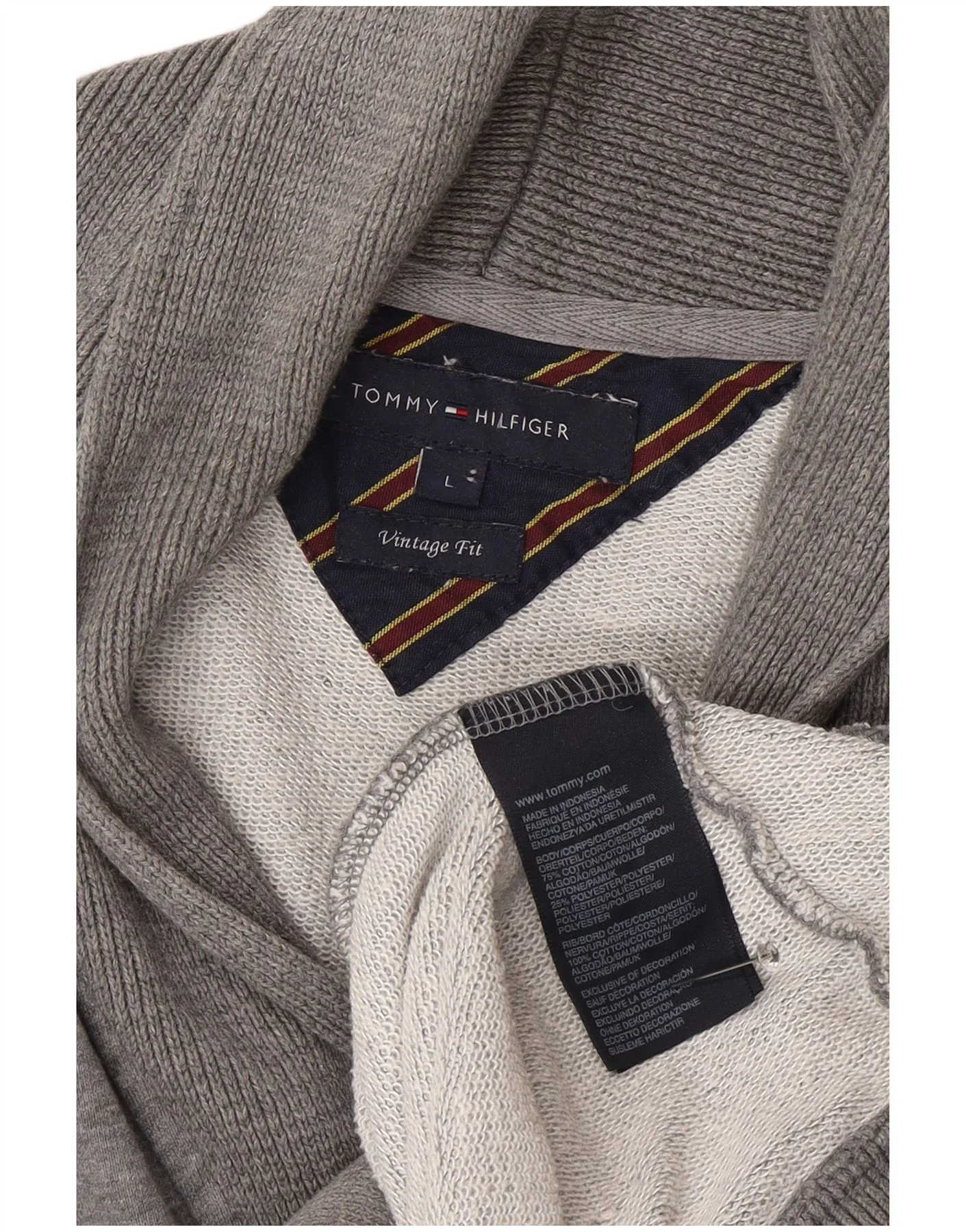 Tommy Hilfiger Mens Graphic Cardigan Sweater Large Grey Cotton - Image 5