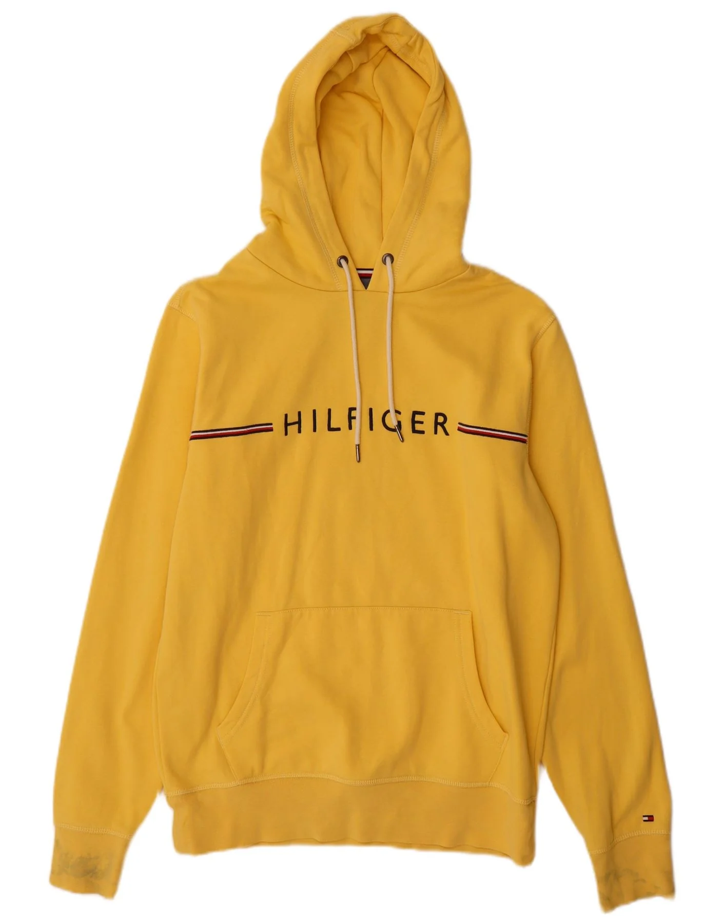 Tommy Hilfiger Mens Graphic Hoodie Jumper Large Yellow Cotton