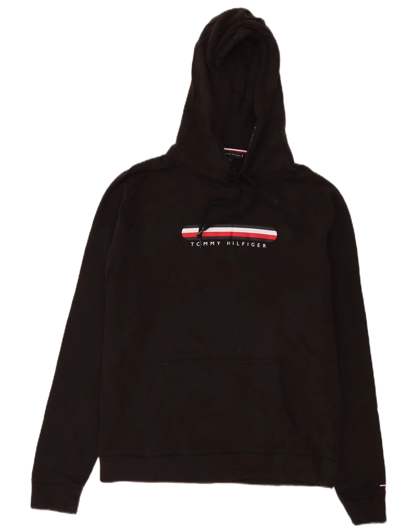 Tommy Hilfiger Mens Graphic Hoodie Jumper Medium Black Cotton