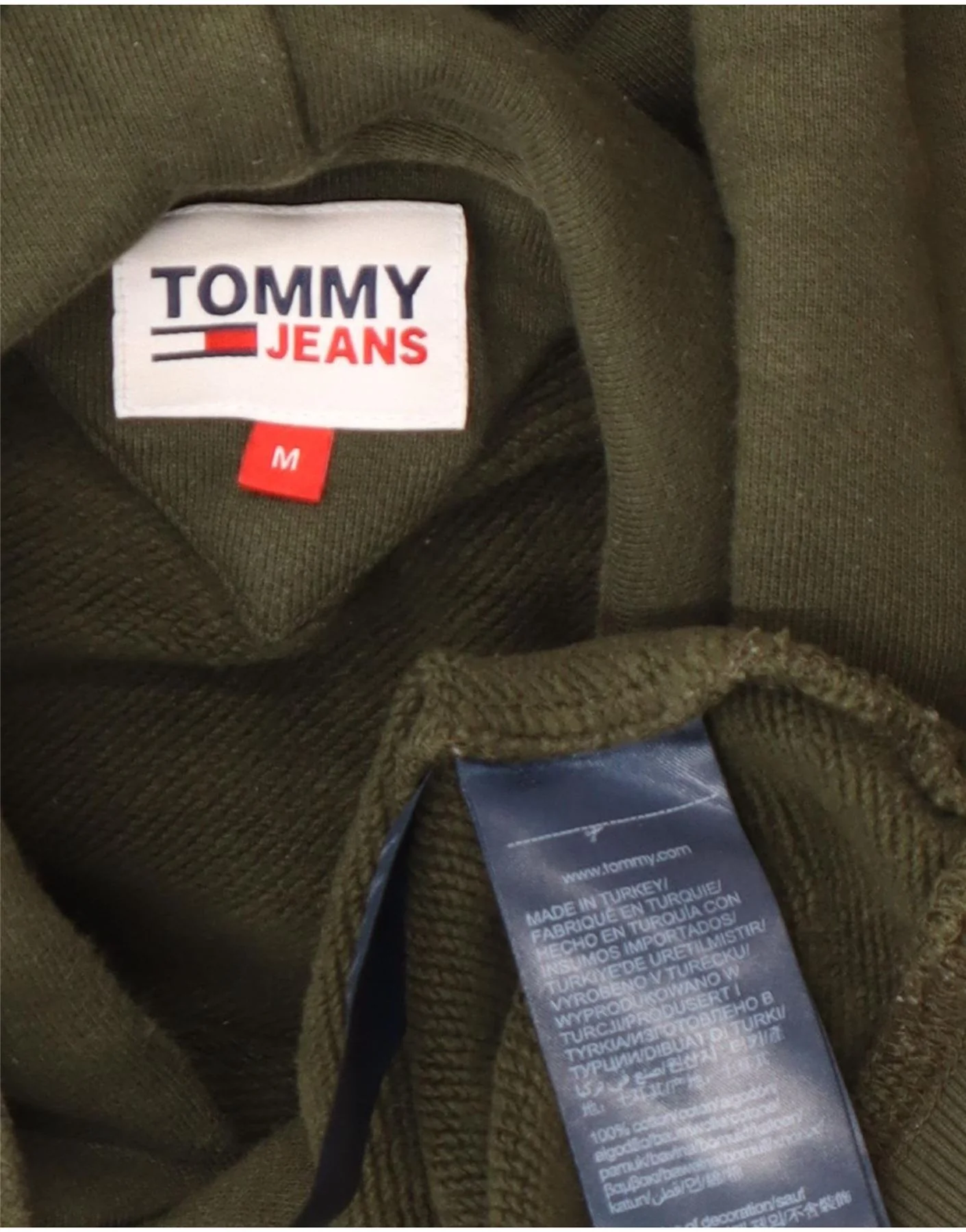 Tommy Hilfiger Mens Graphic Hoodie Jumper Medium Green Cotton - Image 3