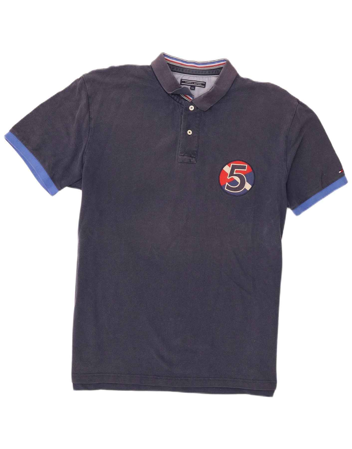 Tommy Hilfiger Mens Graphic Polo Shirt 2XL Navy Blue Cotton