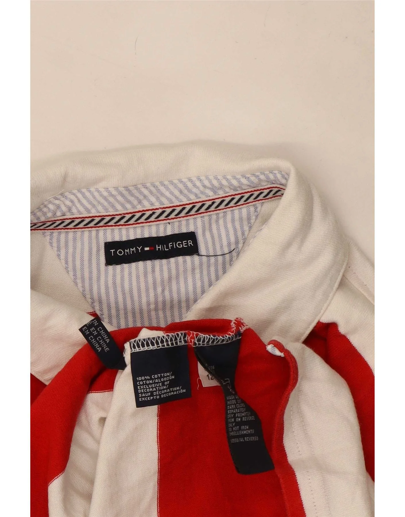 Tommy Hilfiger Mens Graphic Rugby Polo Shirt Medium Red Striped Cotton - Image 3
